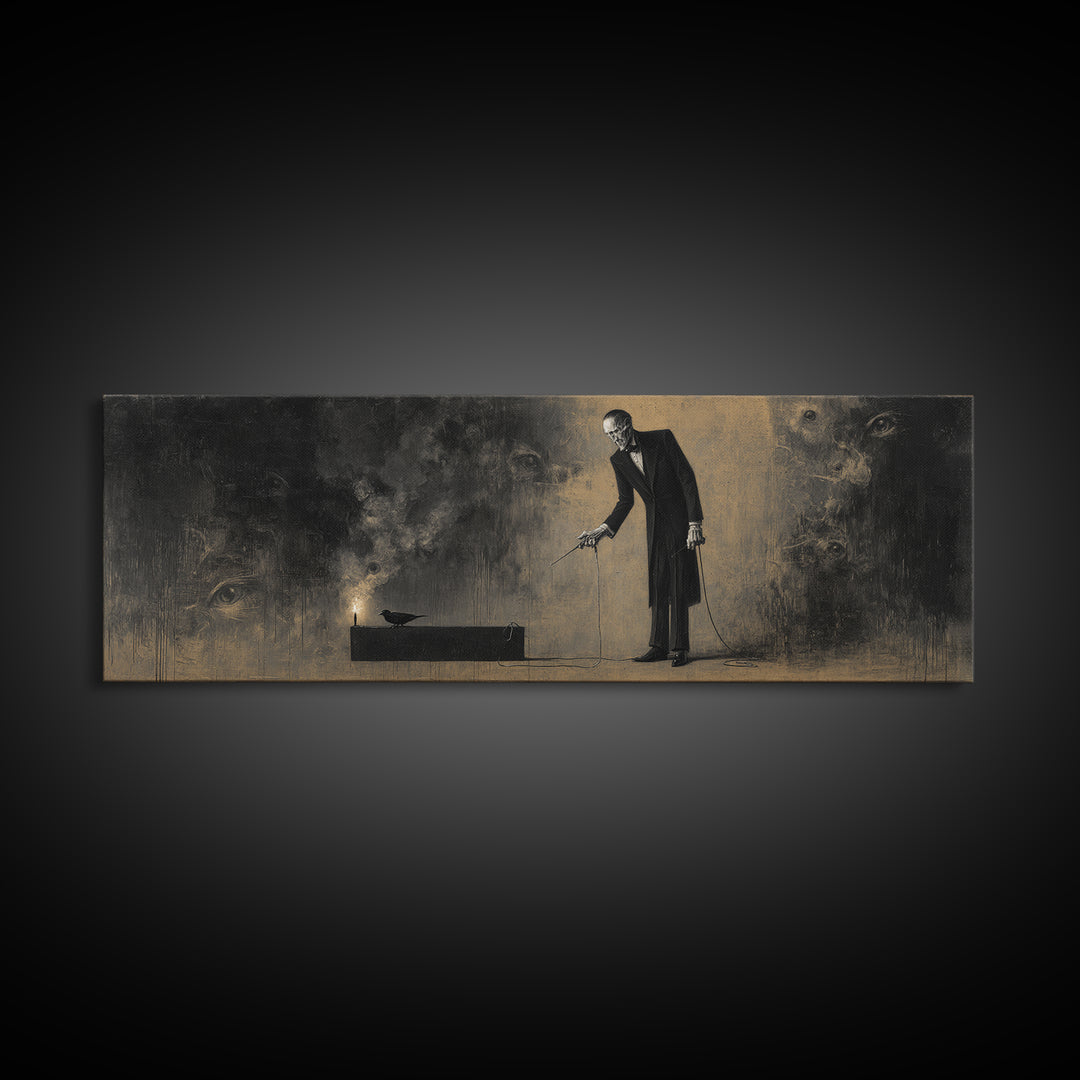 The Sinister Undertaker, Symbolist Dream Art, Extra Wide Wall Art, Macabre Wall Art, Canvas Print, Halloween Wall Art