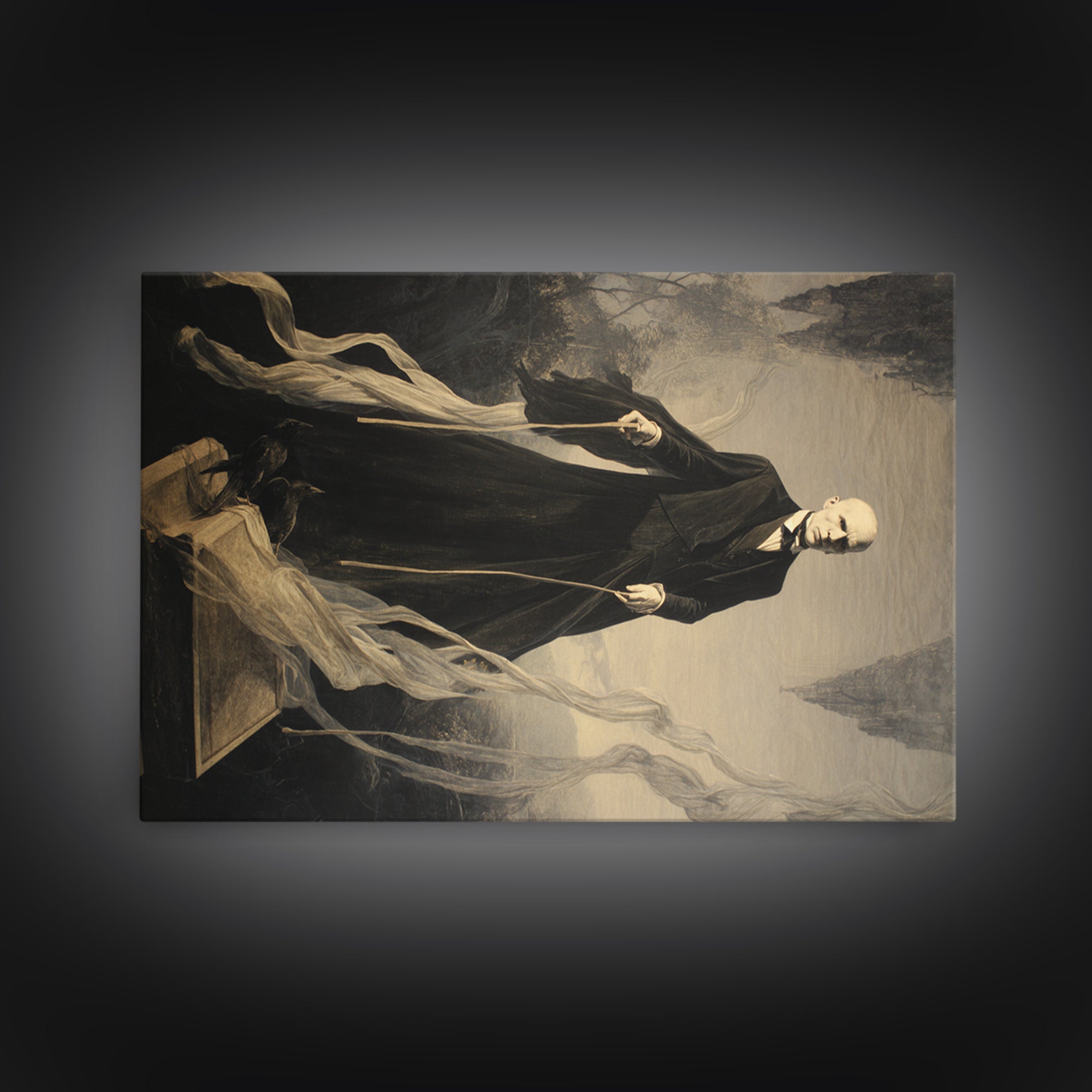 The Sinister Undertaker, Symbolist Gothic Landscape, Landscape Wall Art, Macabre Wall Art, Canvas Print, Halloween Wall Art