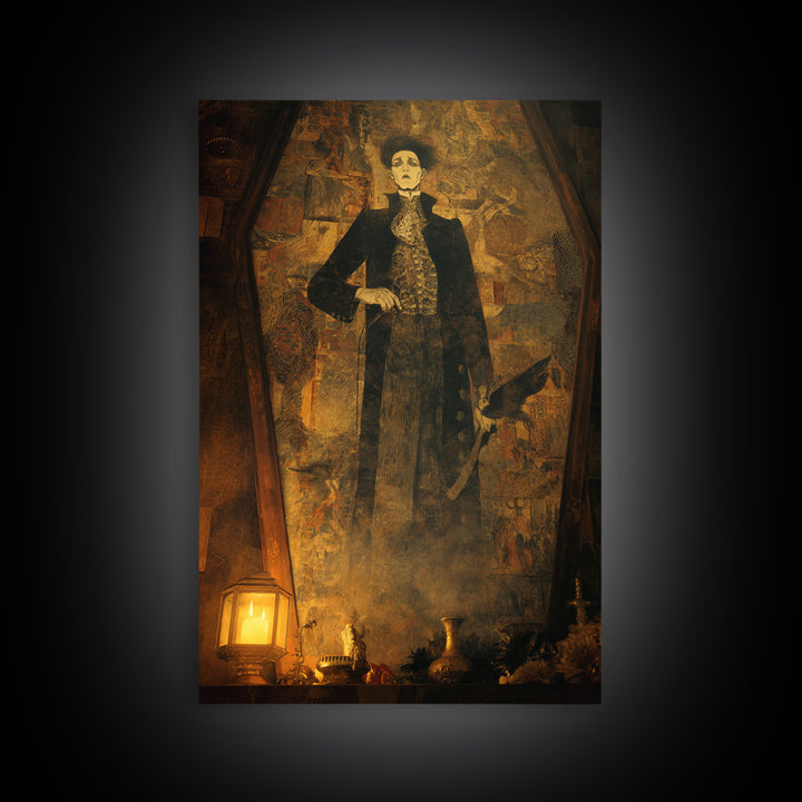 The Sinister Undertaker, Ornate Symbolist Art, Vertical Wall Art, Dark Fantasy Wall Art, Framed Canvas Print, Halloween Wall Art