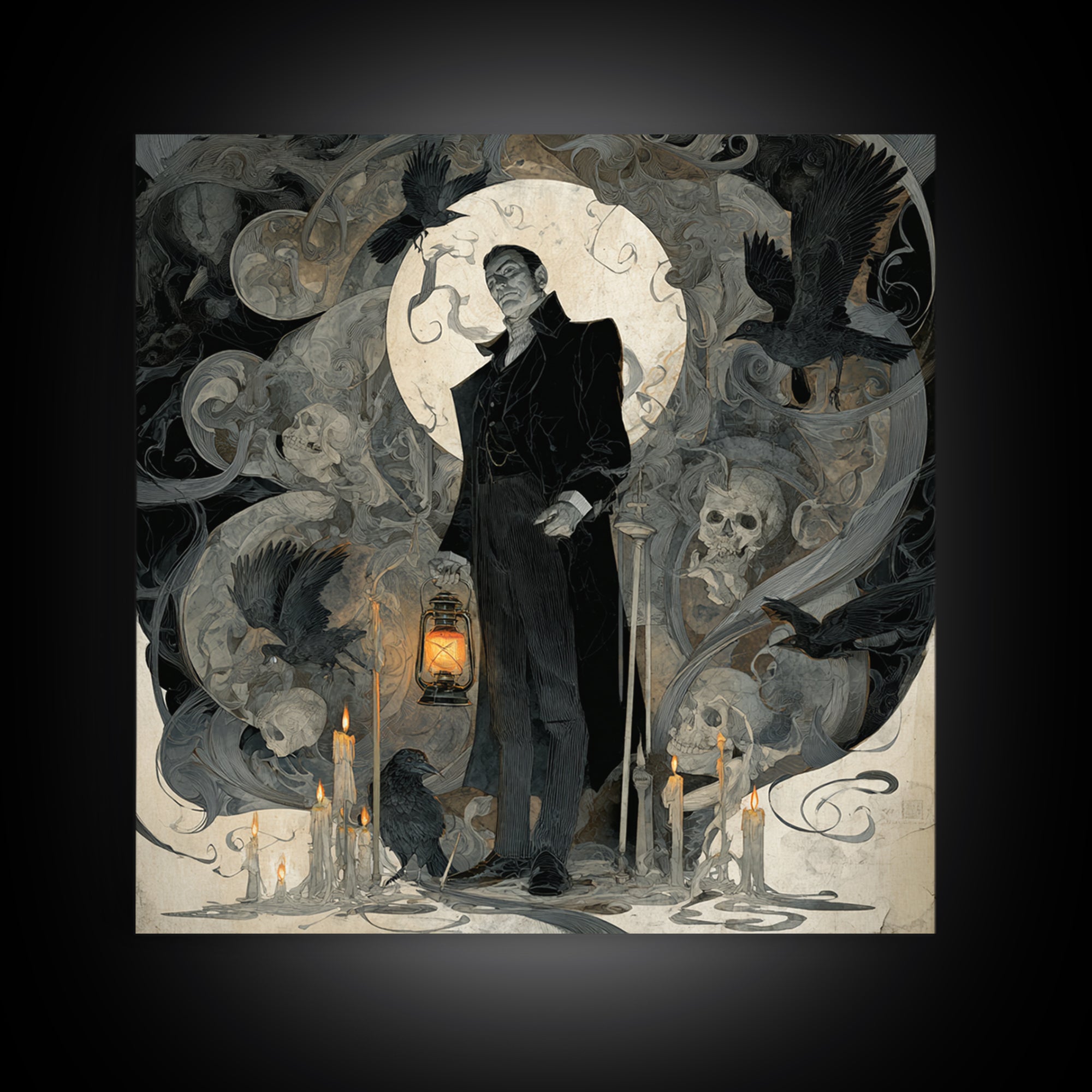 The Sinister Undertaker, Decadent Gothic Art, Square Wall Art, Dark Fantasy Wall Art, Canvas Print, Halloween Wall Art