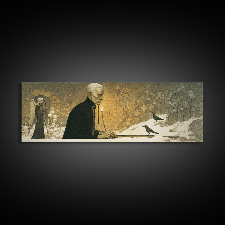 The Sinister Undertaker, Symbolist Death Art, Extra Wide Wall Art, Dark Fantasy Wall Art, Canvas Print, Halloween Wall Art