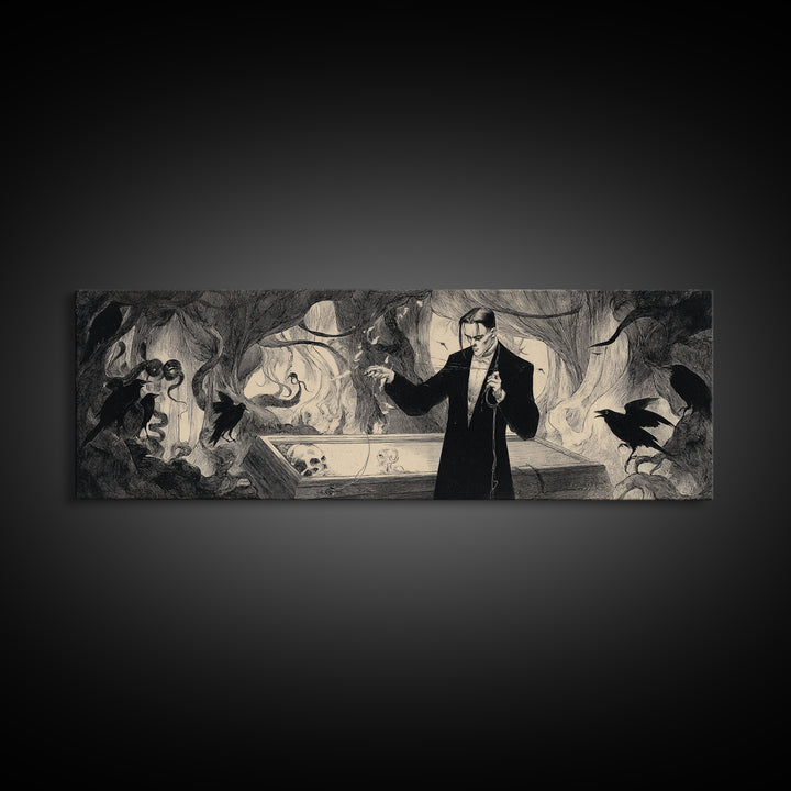 The Sinister Undertaker, Dark Symbolist Art, Extra Wide Wall Art, Dark Halloween Decor, Canvas Print, Halloween Wall Art