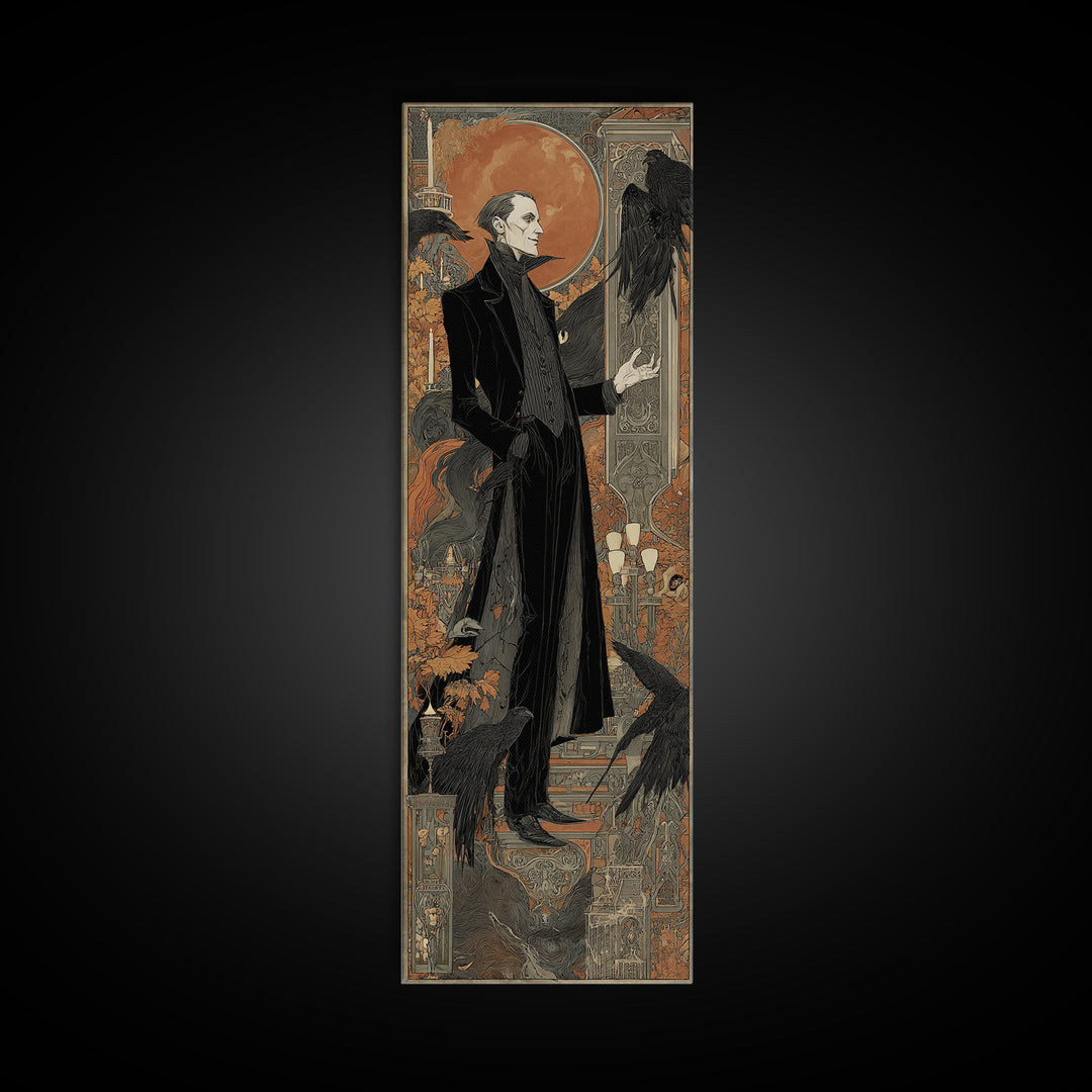 The Sinister Undertaker, Stained Glass Gothic Art, Tall Narrow Wall Art, Macabre Wall Art, Canvas Print, Halloween Wall Art