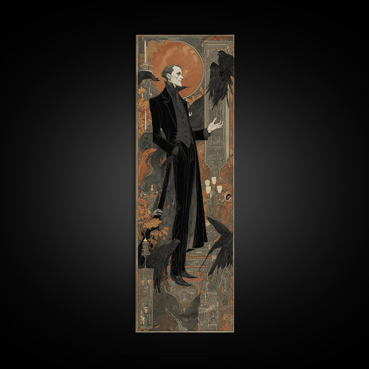 The Sinister Undertaker, Stained Glass Gothic Art, Tall Narrow Wall Art, Macabre Wall Art, Canvas Print, Halloween Wall Art