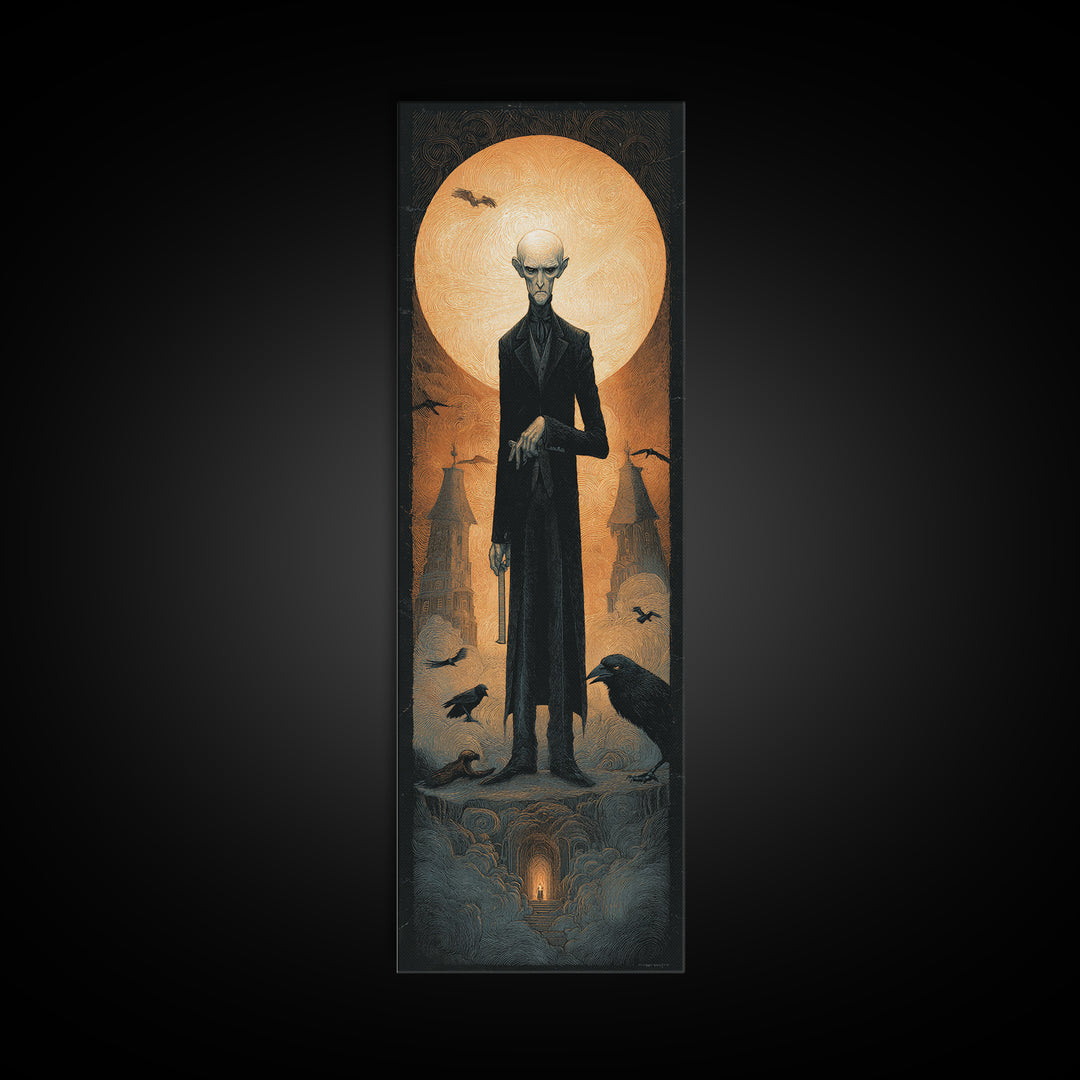 The Sinister Undertaker, Surreal Apocalyptic Art, Tall Narrow Wall Art, Dark Halloween Decor, Framed Canvas Print