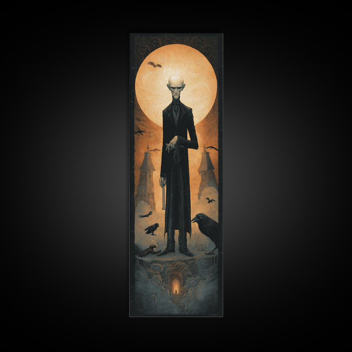 The Sinister Undertaker, Surreal Apocalyptic Art, Tall Narrow Wall Art, Dark Halloween Decor, Framed Canvas Print