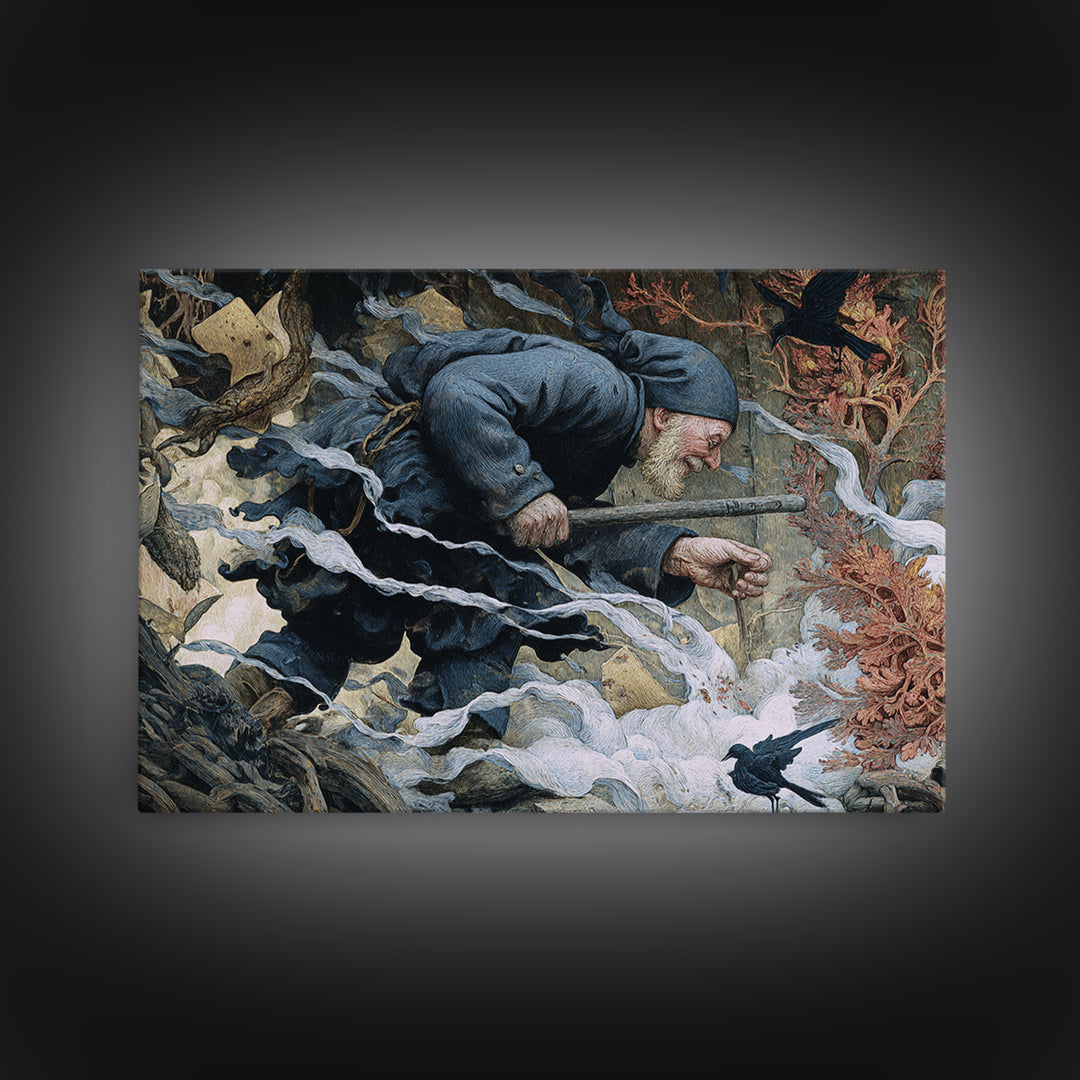 The Lantern Gravedigger, Medieval Grotesque Art, Landscape Wall Art, Gothic Horror Wall Art, Framed Canvas Print, Halloween Wall Art