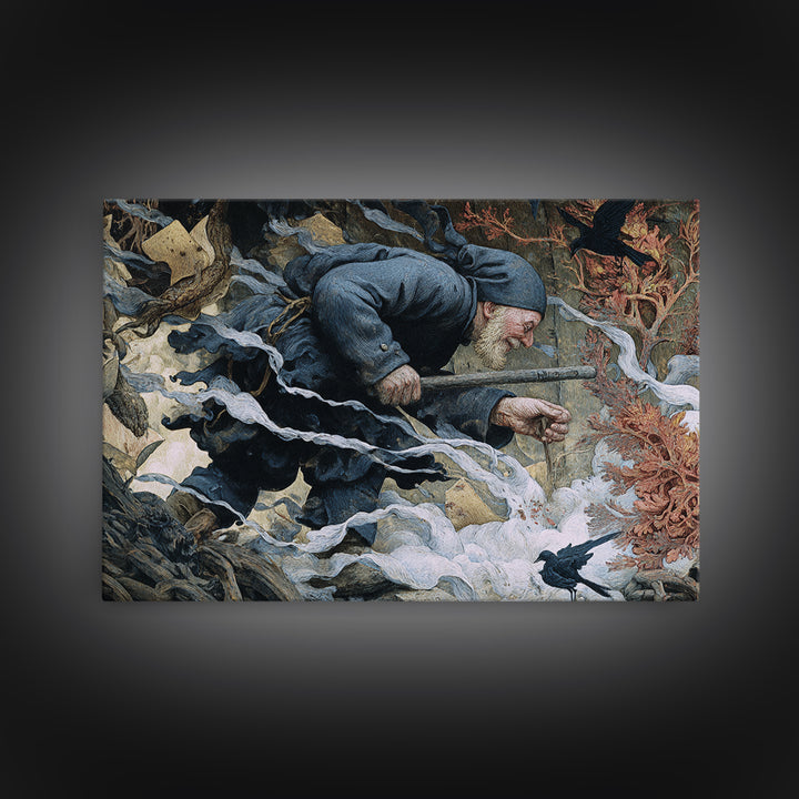 The Lantern Gravedigger, Medieval Grotesque Art, Landscape Wall Art, Gothic Horror Wall Art, Framed Canvas Print, Halloween Wall Art