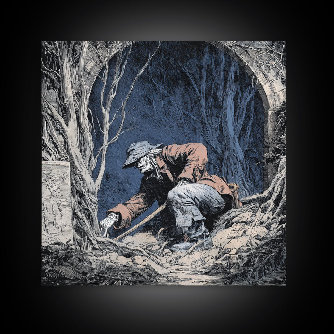 The Lantern Gravedigger, Danse Macabre Art, Square Wall Art, Gothic Horror Wall Art, Canvas Print, Halloween Wall Art