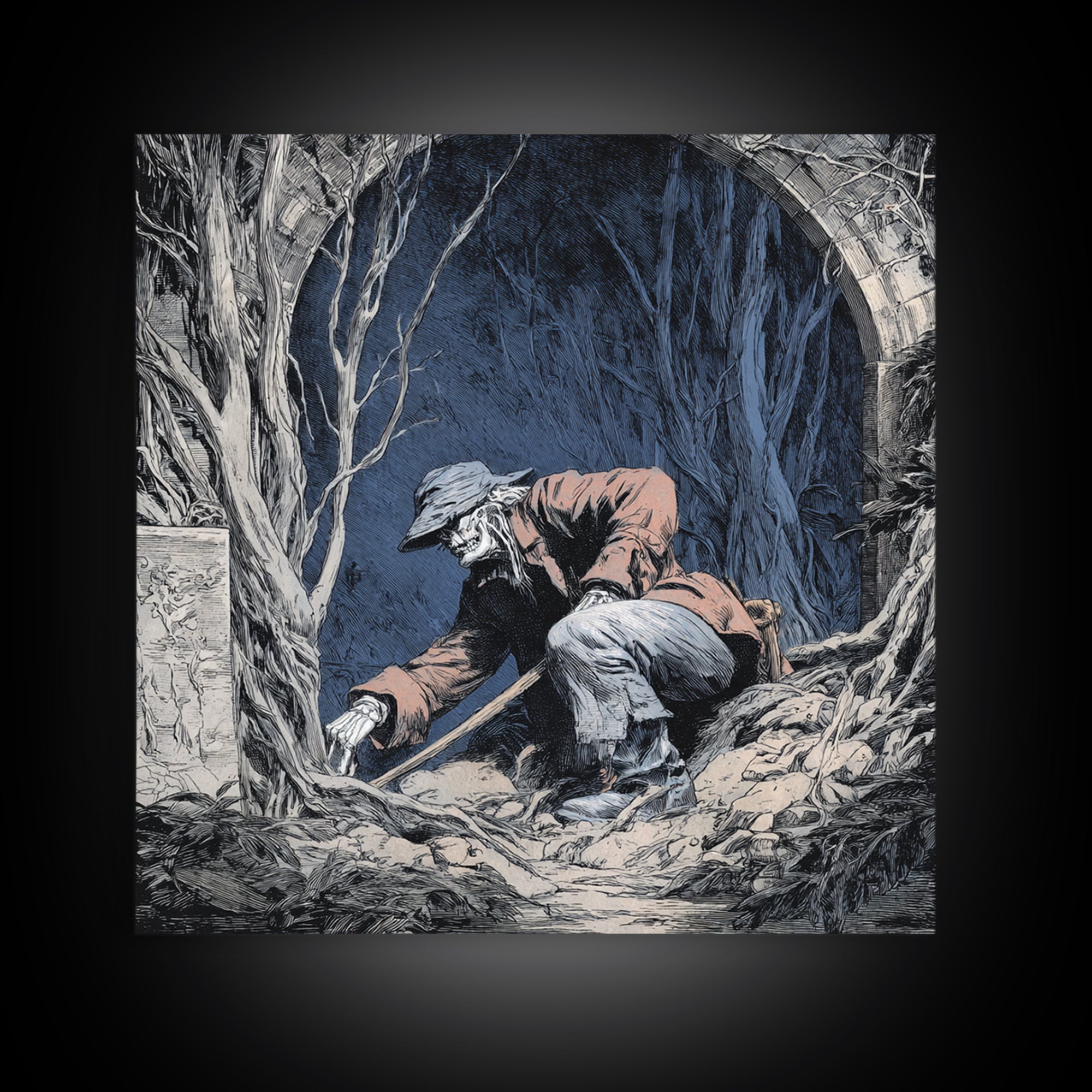 The Lantern Gravedigger, Danse Macabre Art, Square Wall Art, Gothic Horror Wall Art, Canvas Print, Halloween Wall Art