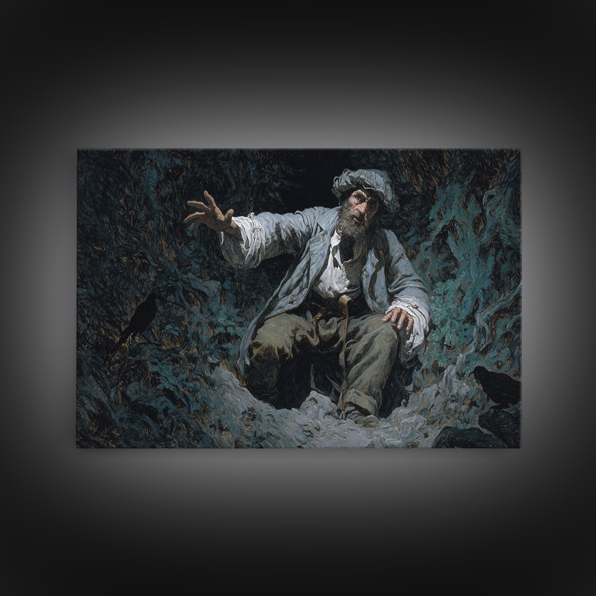 The Lantern Gravedigger, Baroque Witchcraft Art, Landscape Wall Art, Dark Halloween Decor, Canvas Print, Halloween Wall Art