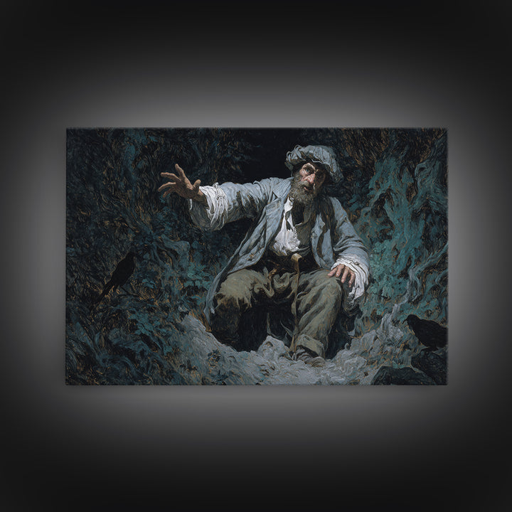 The Lantern Gravedigger, Baroque Witchcraft Art, Landscape Wall Art, Dark Halloween Decor, Canvas Print, Halloween Wall Art