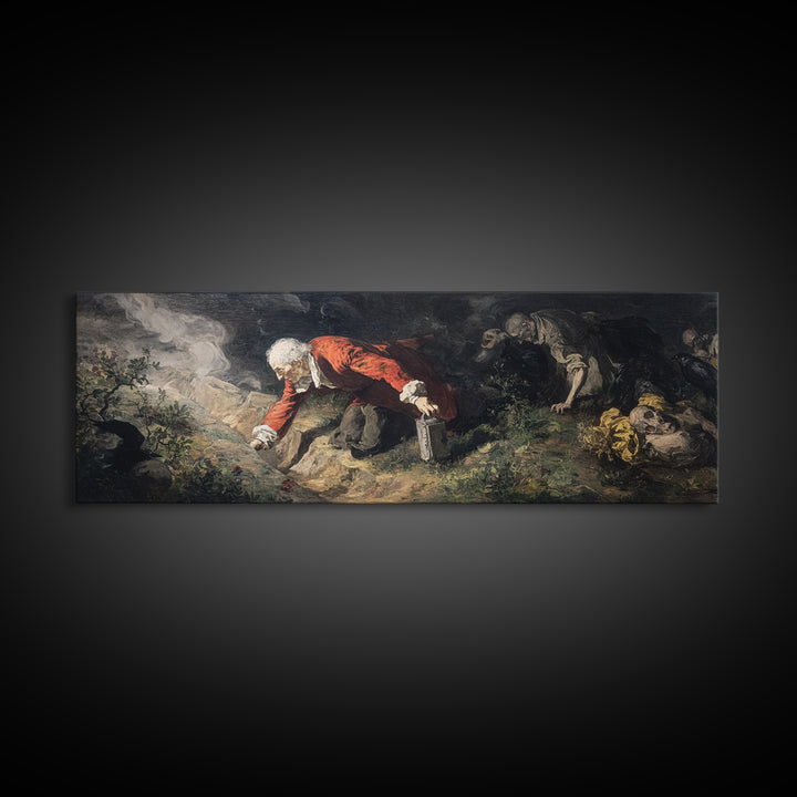 The Lantern Gravedigger, Gothic Nightmare Art, Extra Wide Wall Art, Dark Fantasy Wall Art, Canvas Print, Halloween Wall Art