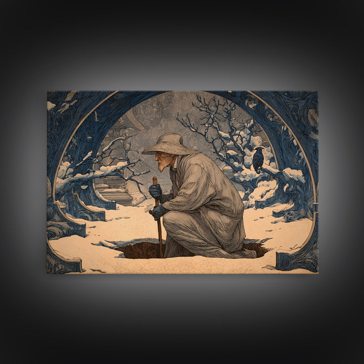 The Lantern Gravedigger, Symbolist Death Art, Landscape Wall Art, Dark Fantasy Wall Art, Canvas Print, Halloween Wall Art