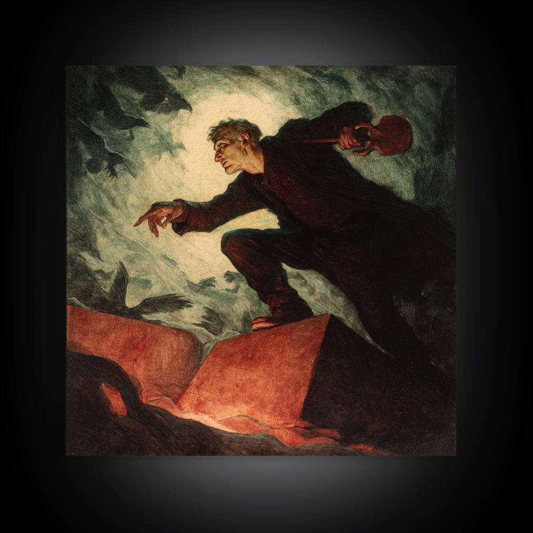 The Lantern Gravedigger, Dark Symbolist Art, Square Wall Art, Dark Halloween Decor, Canvas Print, Halloween Wall Art