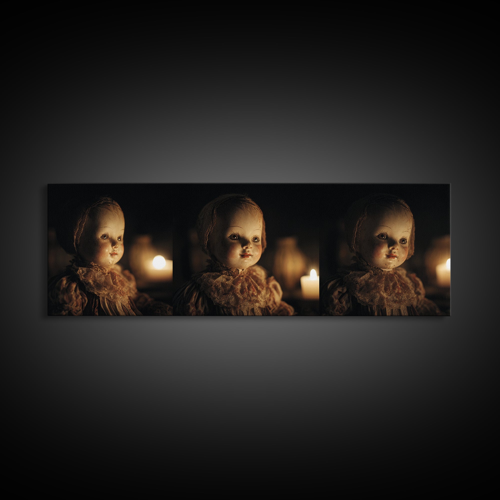 The Haunted Porcelain Doll, Dark Renaissance Art, Extra Wide Wall Art, Macabre Wall Art, Framed Canvas Print, Halloween Wall Art