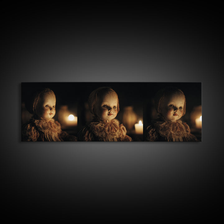 The Haunted Porcelain Doll, Dark Renaissance Art, Extra Wide Wall Art, Macabre Wall Art, Framed Canvas Print, Halloween Wall Art