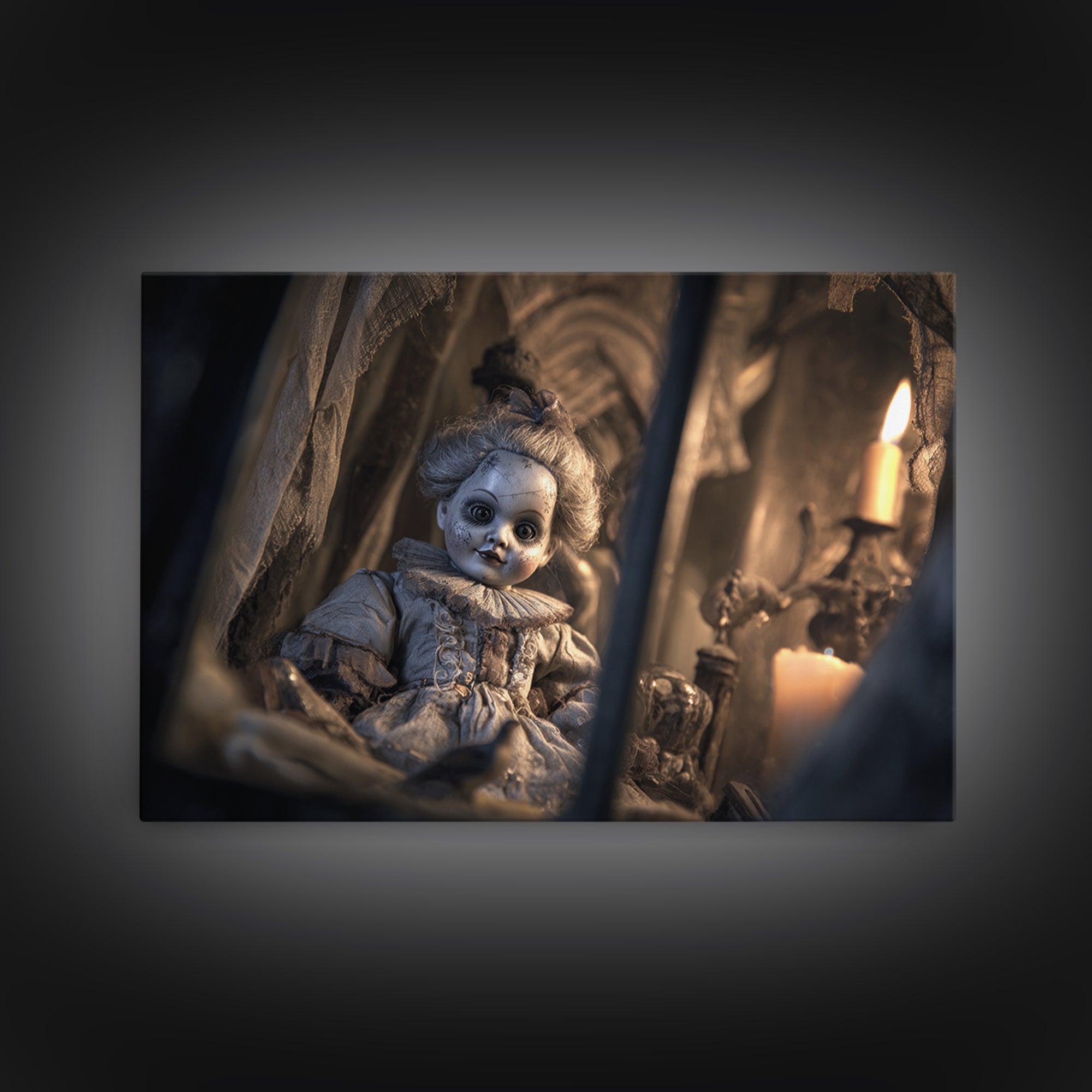 The Haunted Porcelain Doll, Renaissance Engraving Art, Landscape Wall Art, Gothic Horror Wall Art, Canvas Print, Halloween Wall Art