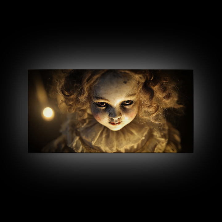 The Haunted Porcelain Doll, Visionary Gothic Art, Wide Panoramic Art, Dark Halloween Decor, Canvas Print, Halloween Wall Art