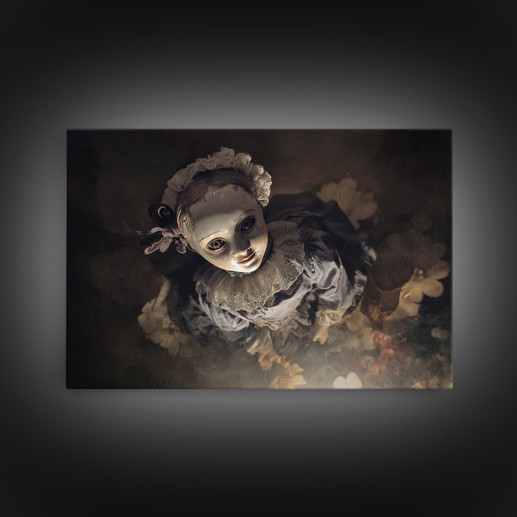 The Haunted Porcelain Doll, Symbolist Dream Art, Landscape Wall Art, Macabre Wall Art, Framed Canvas Print, Halloween Wall Art