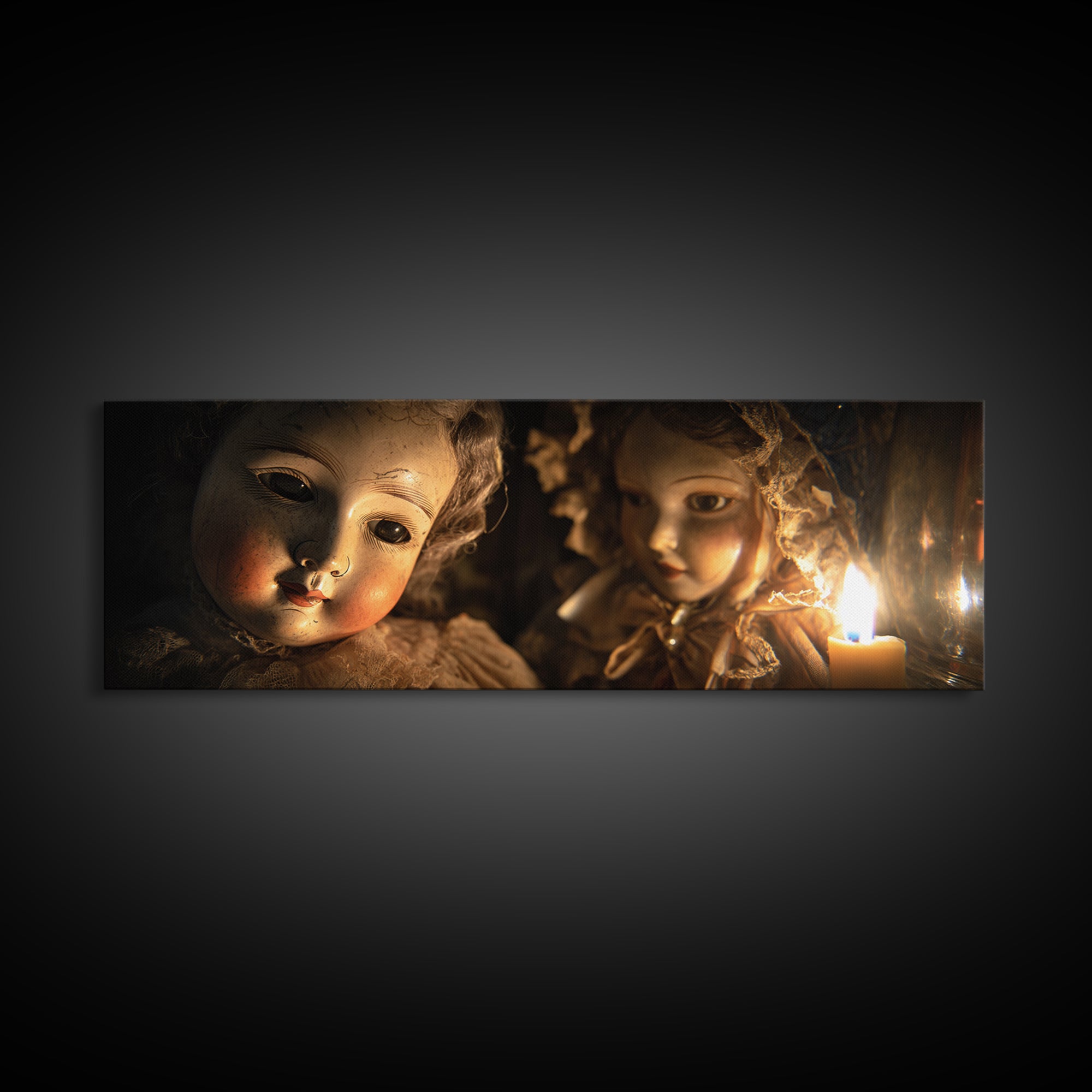 The Haunted Porcelain Doll, Ornate Symbolist Art, Extra Wide Wall Art, Gothic Horror Wall Art, Framed Canvas Print