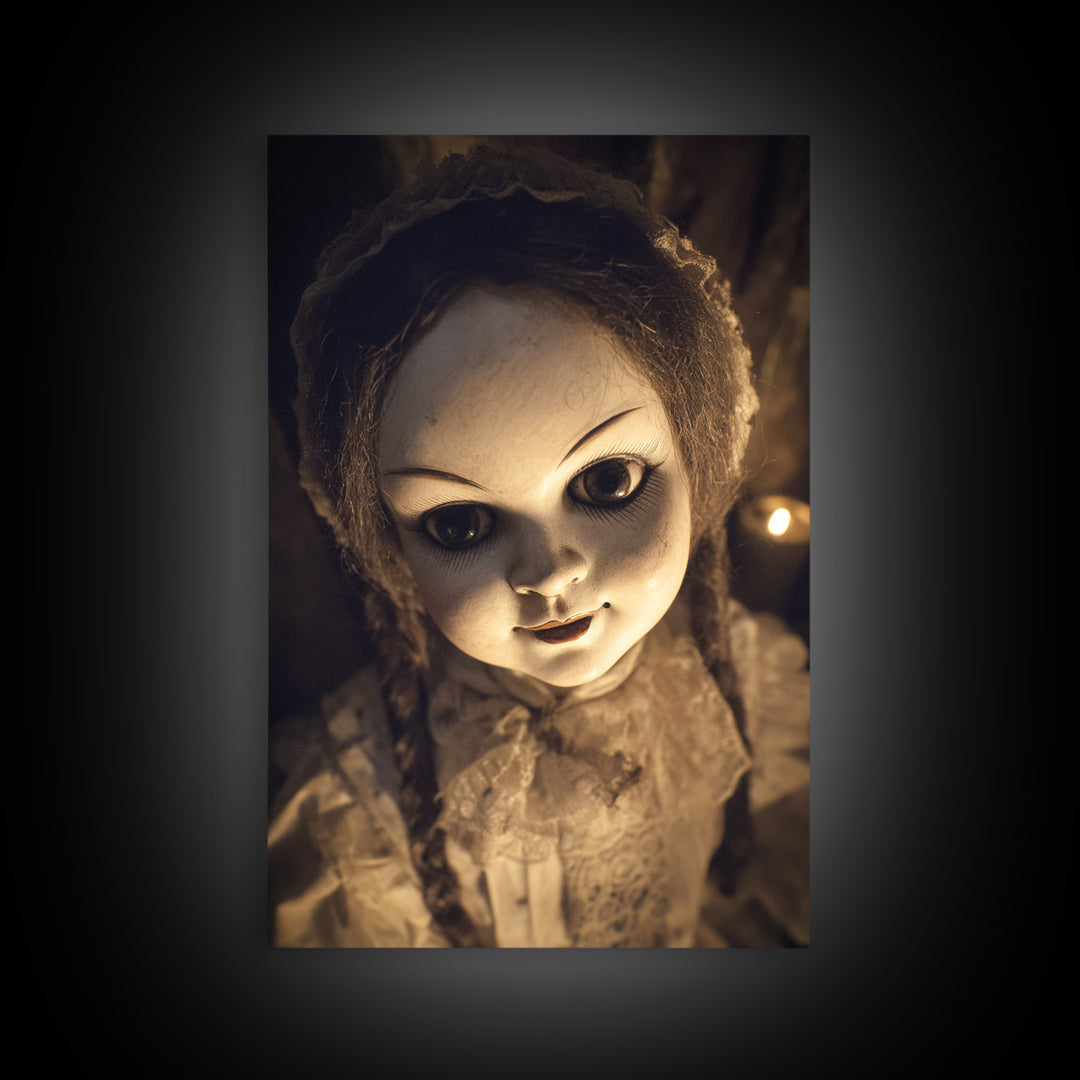 The Haunted Porcelain Doll, Victorian Macabre Art, Vertical Wall Art, Dark Halloween Decor, Canvas Print, Halloween Wall Art