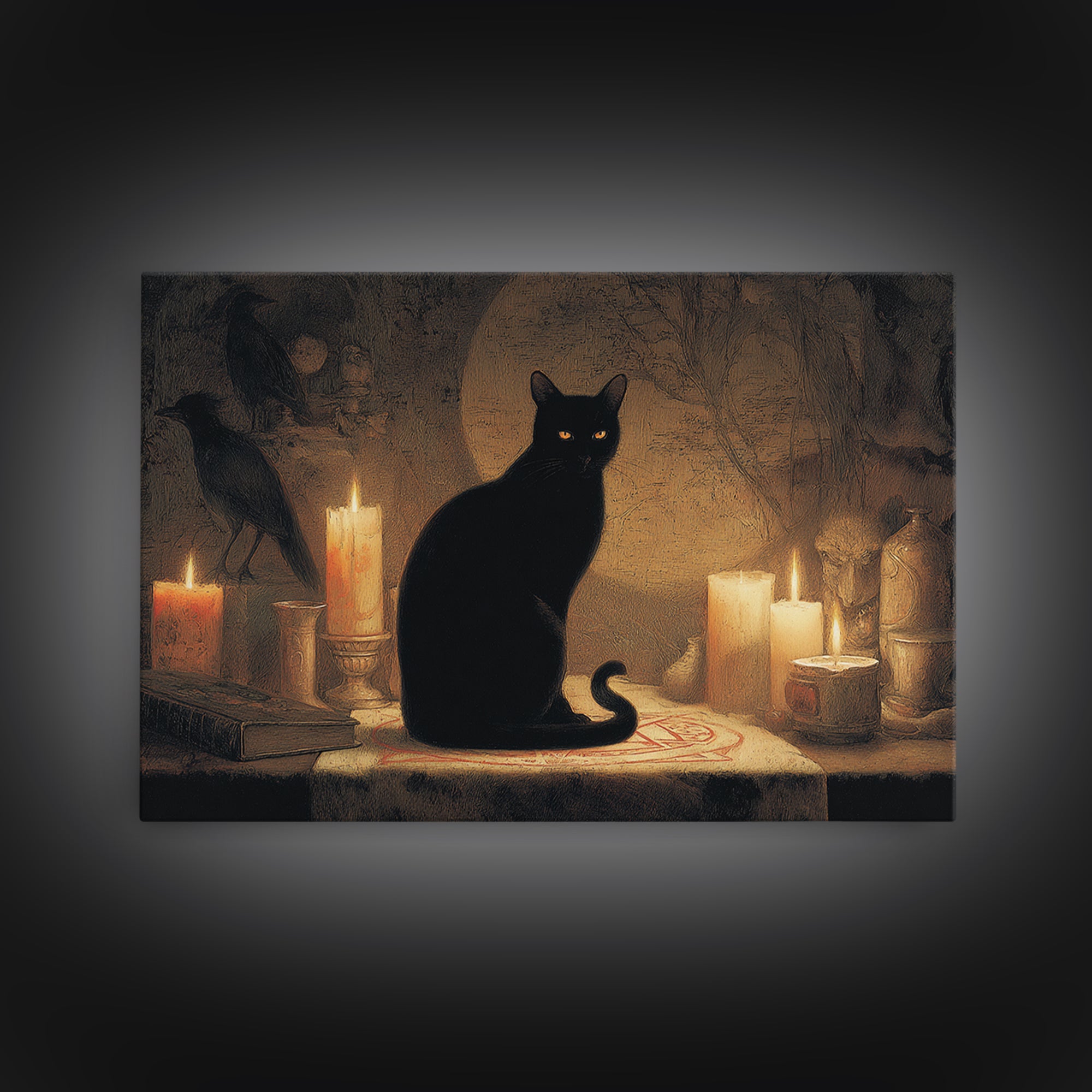 The Black Cat Familiar, Symbolist Gothic Landscape, Landscape Wall Art, Dark Fantasy Wall Art, Framed Canvas Print, Halloween Wall Art