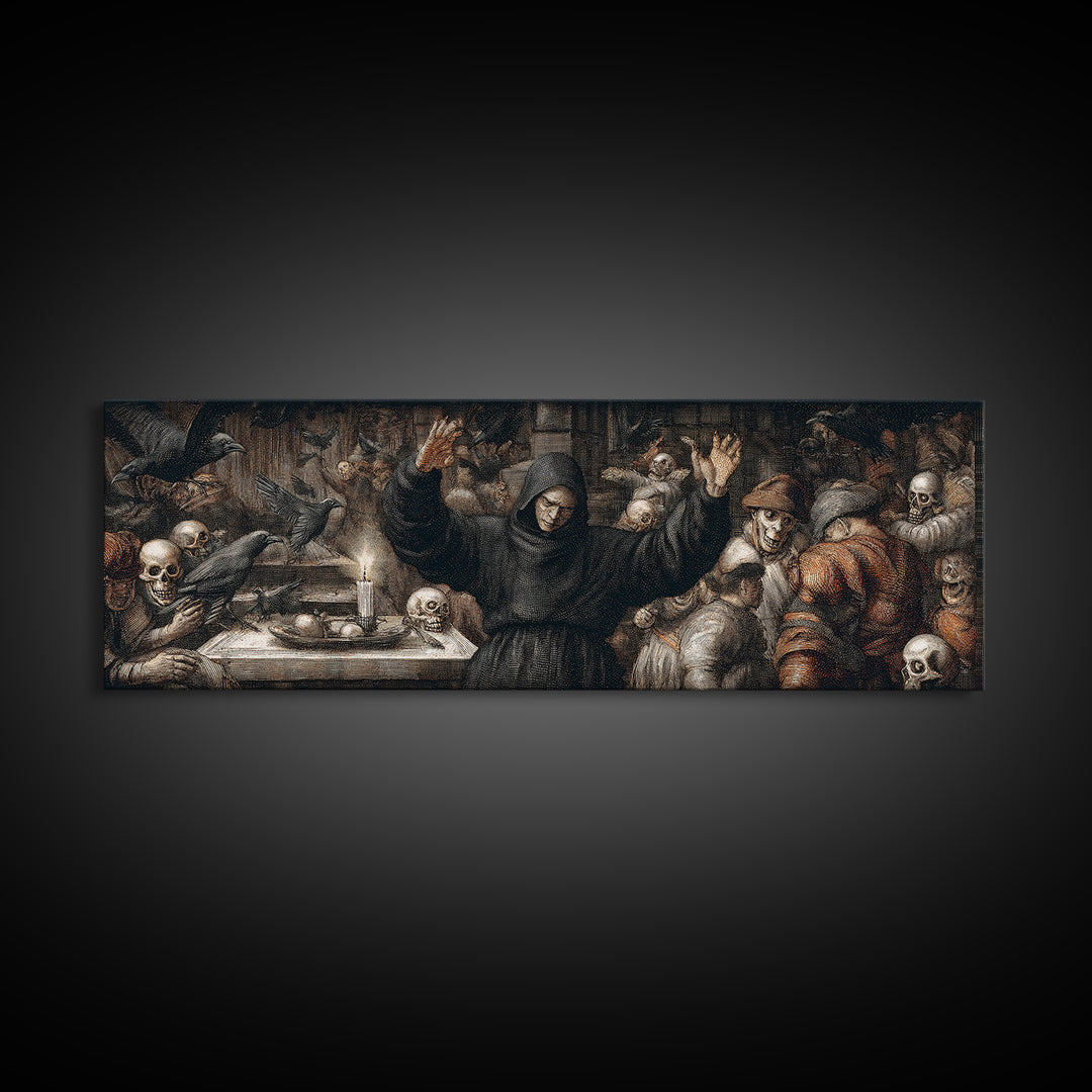 The Raven Keeper, Danse Macabre Art, Extra Wide Wall Art, Macabre Wall Art, Framed Canvas Print, Halloween Wall Art