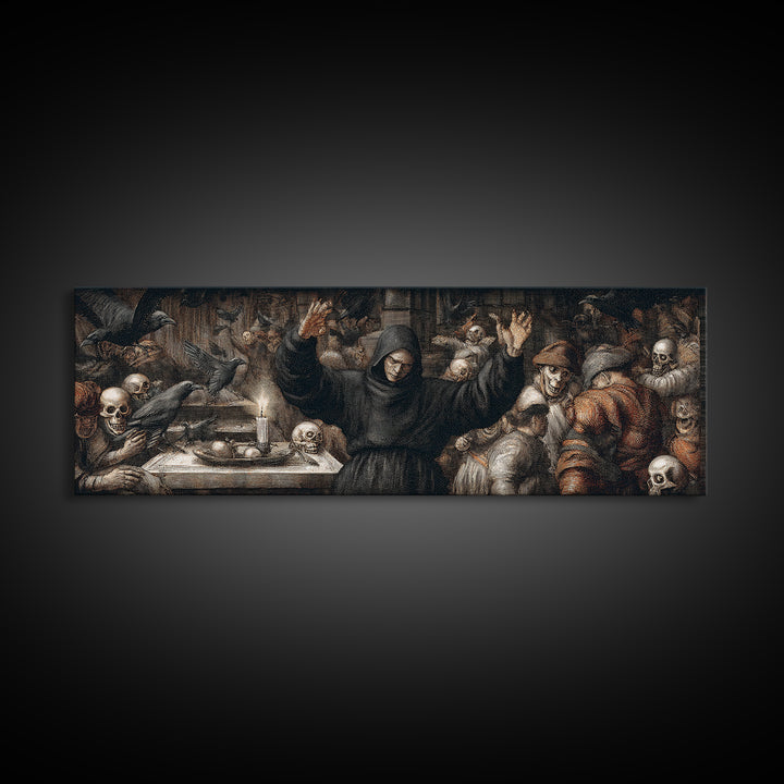 The Raven Keeper, Danse Macabre Art, Extra Wide Wall Art, Macabre Wall Art, Framed Canvas Print, Halloween Wall Art