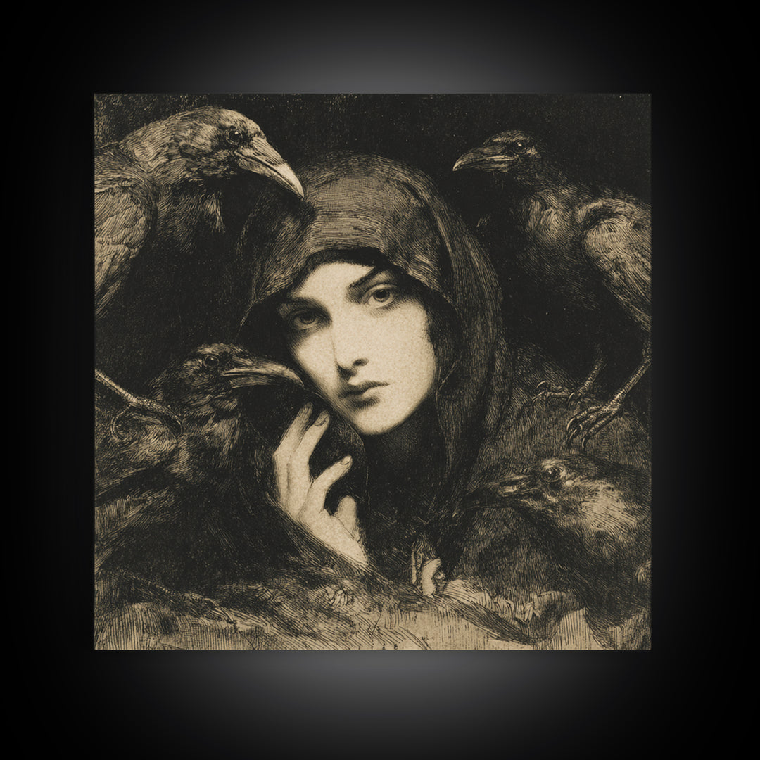 The Raven Keeper, Symbolist Dream Art, Square Wall Art, Gothic Horror Wall Art, Canvas Print, Halloween Wall Art, Seasonal Home Decor