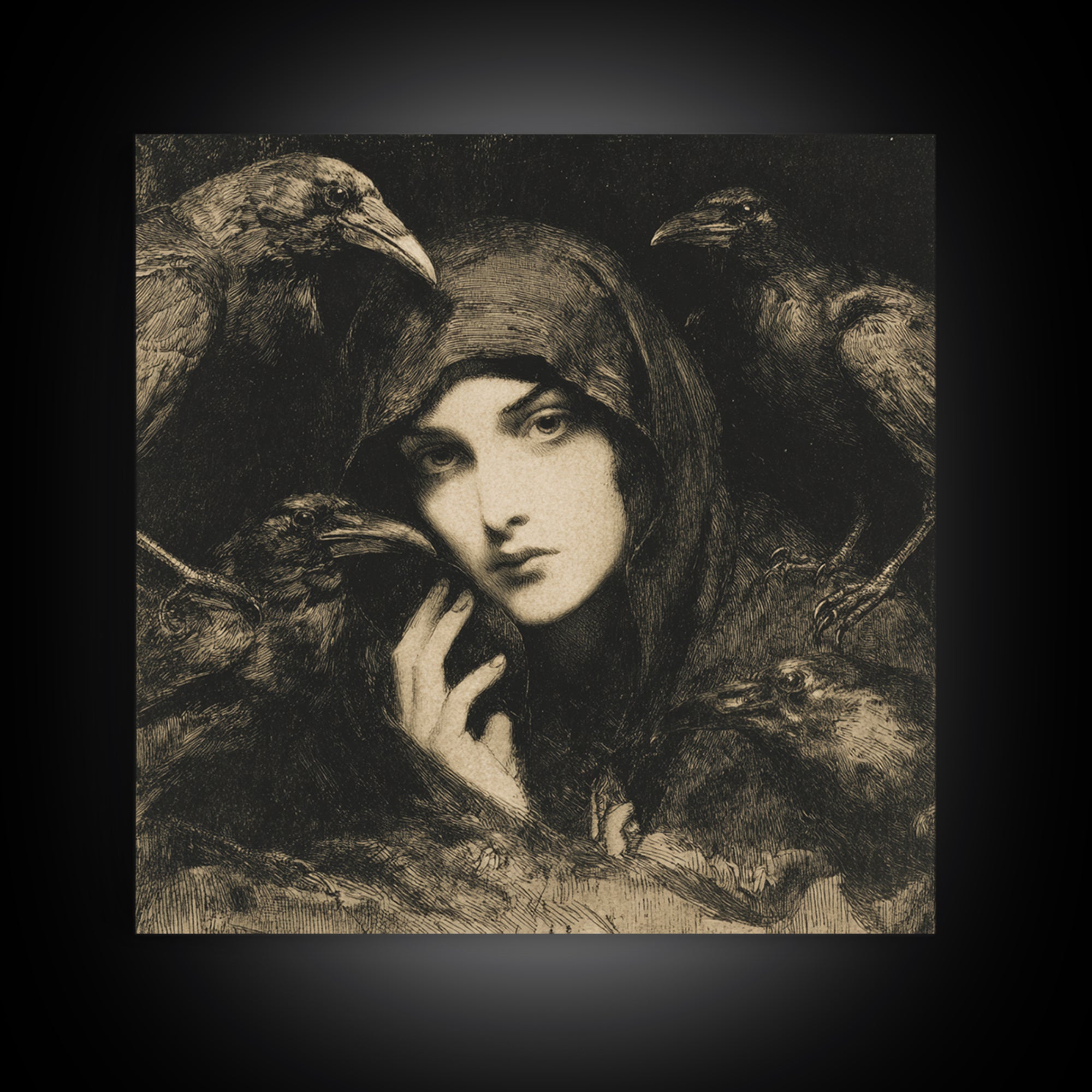 The Raven Keeper, Symbolist Dream Art, Square Wall Art, Gothic Horror Wall Art, Canvas Print, Halloween Wall Art, Seasonal Home Decor