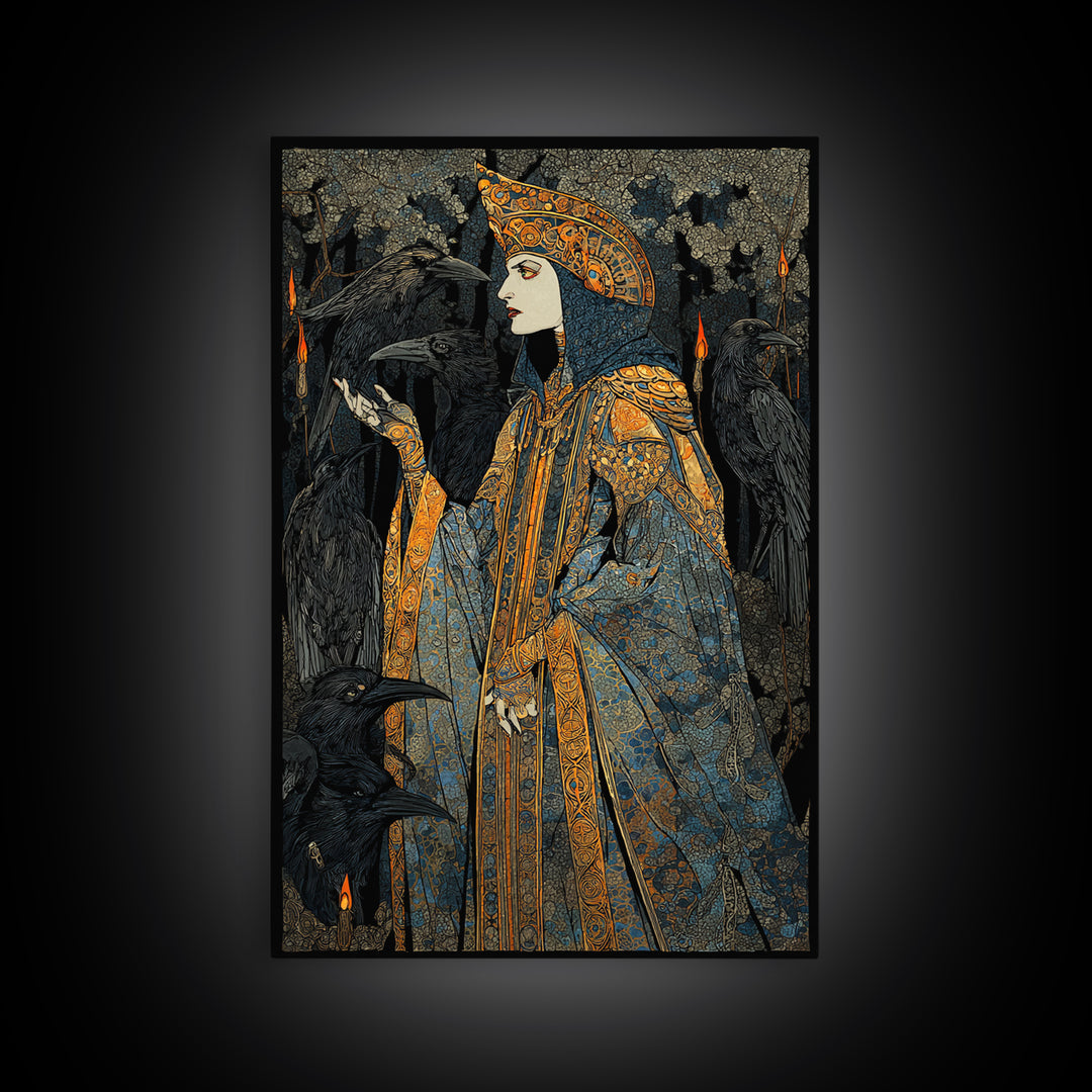 The Raven Keeper, Stained Glass Gothic Art, Vertical Wall Art, Dark Halloween Decor, Canvas Print, Halloween Wall Art, Spooky Wall Decor