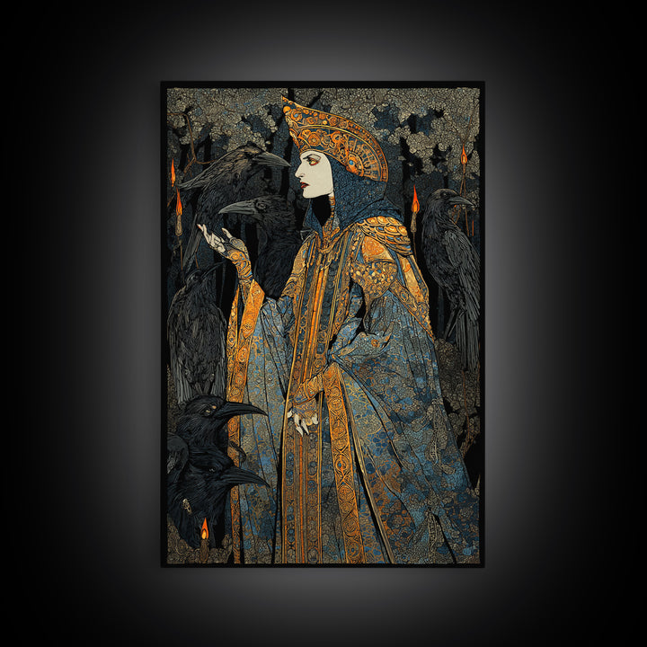 The Raven Keeper, Stained Glass Gothic Art, Vertical Wall Art, Dark Halloween Decor, Canvas Print, Halloween Wall Art, Spooky Wall Decor