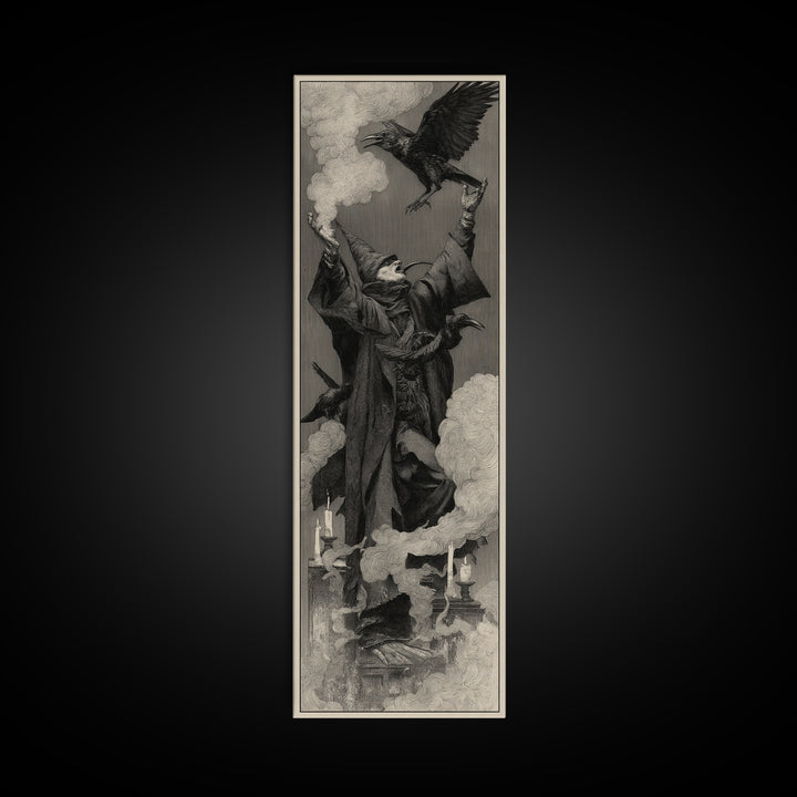 The Raven Keeper, Surreal Apocalyptic Art, Tall Narrow Wall Art, Gothic Horror Wall Art, Framed Canvas Print, Halloween Wall Art