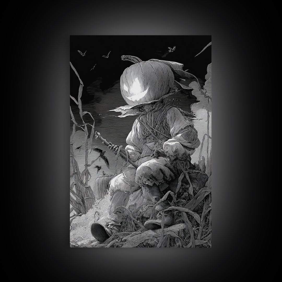 The Pumpkin-Headed Child, Renaissance Engraving Art, Vertical Wall Art, Dark Fantasy Wall Art, Canvas Print, Halloween Wall Art