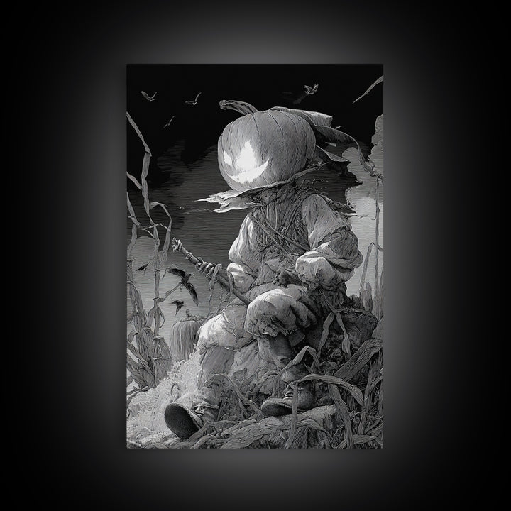 The Pumpkin-Headed Child, Renaissance Engraving Art, Vertical Wall Art, Dark Fantasy Wall Art, Canvas Print, Halloween Wall Art