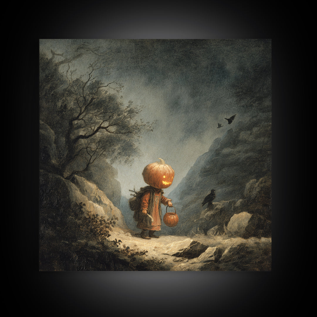 The Pumpkin-Headed Child, Baroque Witchcraft Art, Square Wall Art, Macabre Wall Art, Framed Canvas Print, Halloween Wall Art