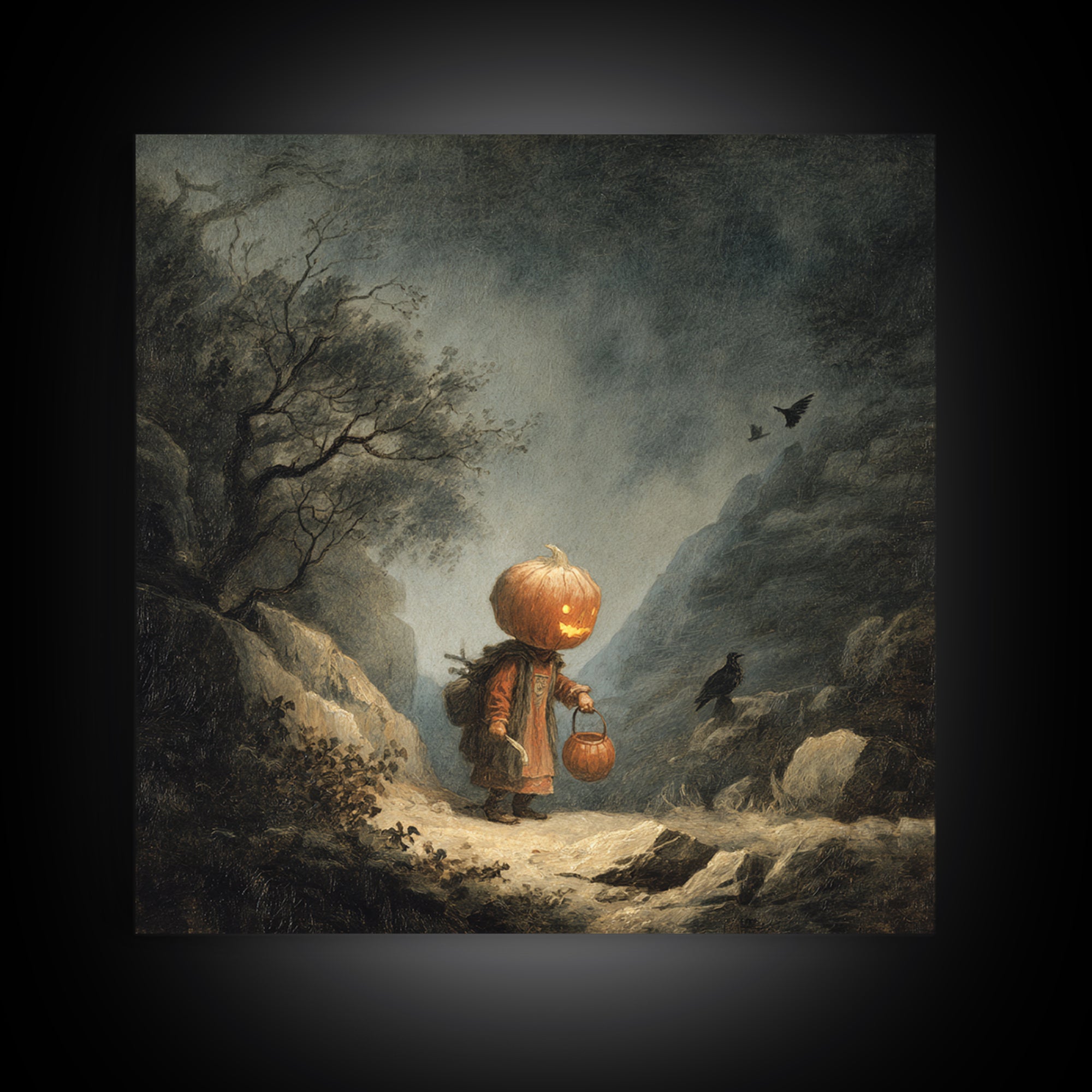 The Pumpkin-Headed Child, Baroque Witchcraft Art, Square Wall Art, Macabre Wall Art, Framed Canvas Print, Halloween Wall Art