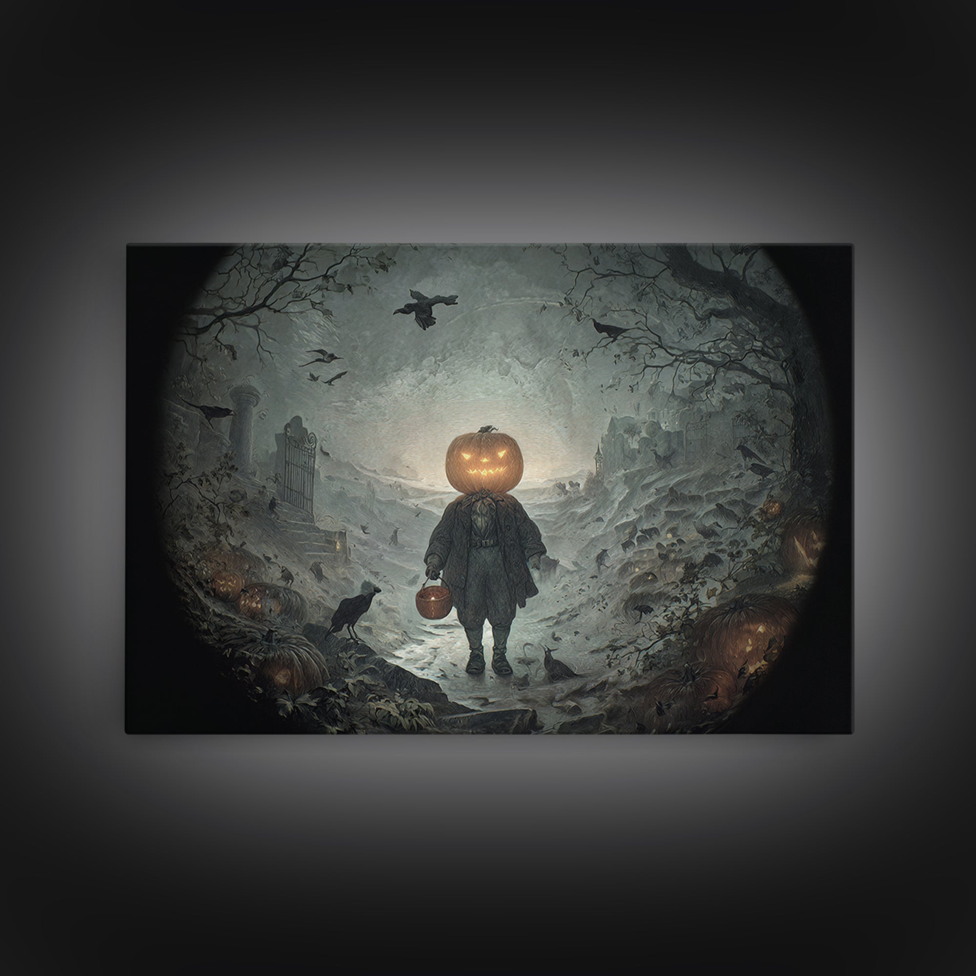 The Pumpkin-Headed Child, Romantic Gothic Landscape, Landscape Wall Art, Gothic Horror Wall Art, Canvas Print, Halloween Wall Art