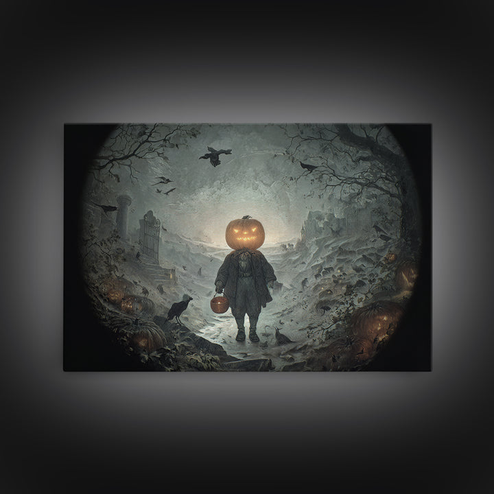 The Pumpkin-Headed Child, Romantic Gothic Landscape, Landscape Wall Art, Gothic Horror Wall Art, Canvas Print, Halloween Wall Art