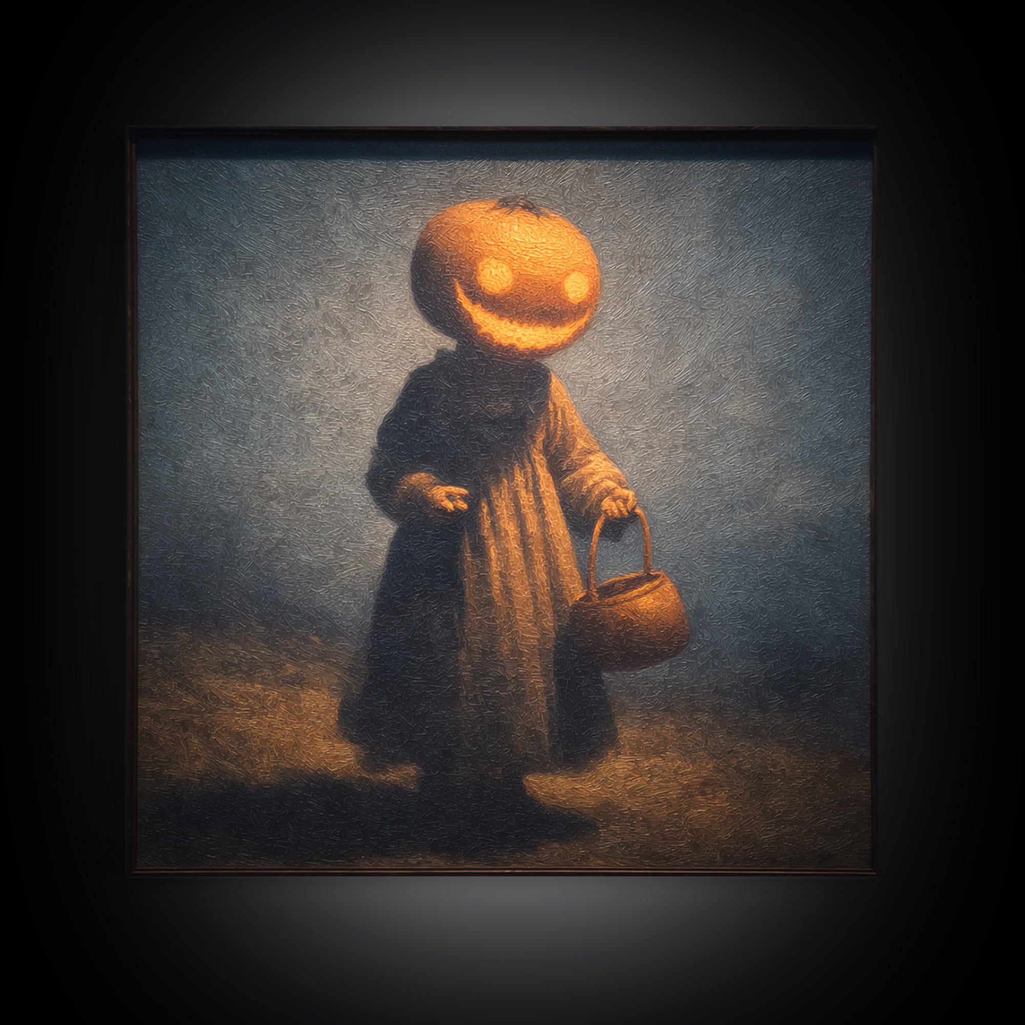 The Pumpkin-Headed Child, Dark Symbolist Art, Square Wall Art, Gothic Horror Wall Art, Canvas Print, Halloween Wall Art