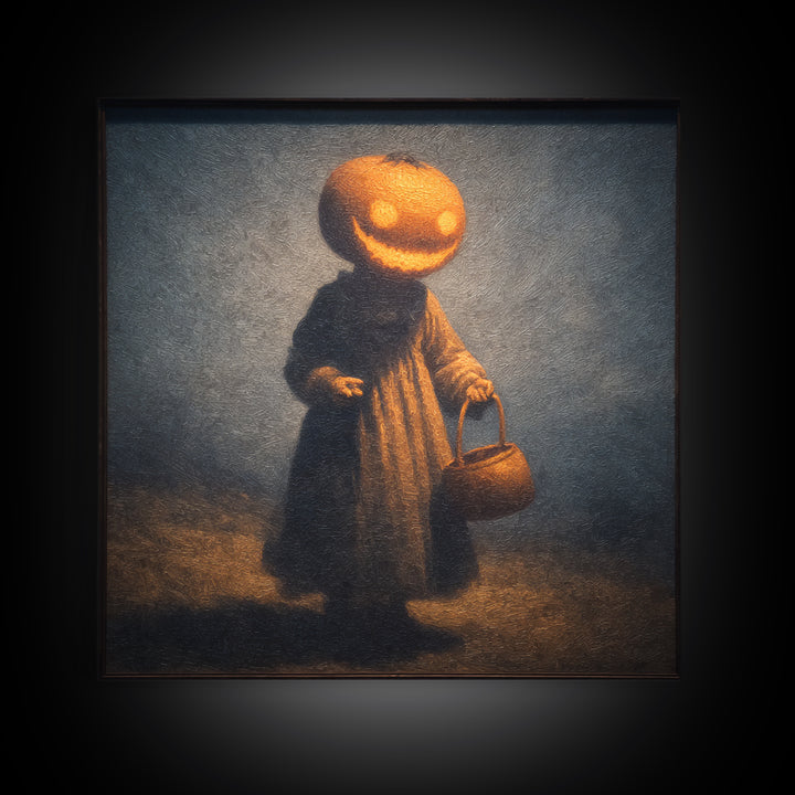 The Pumpkin-Headed Child, Dark Symbolist Art, Square Wall Art, Gothic Horror Wall Art, Canvas Print, Halloween Wall Art