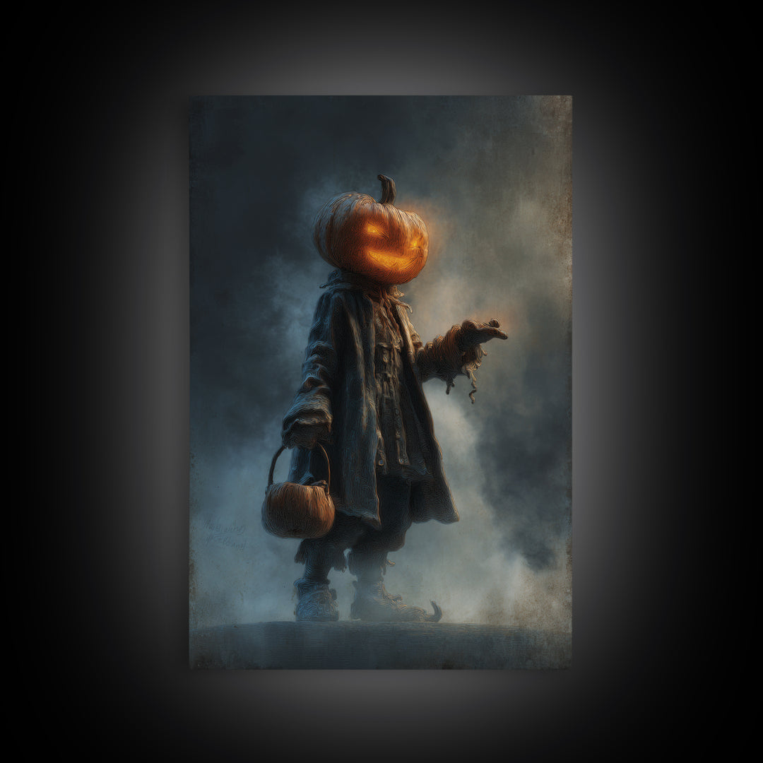 The Pumpkin-Headed Child, Expressionist Nightmare Art, Vertical Wall Art, Gothic Horror Wall Art, Canvas Print, Halloween Wall Art