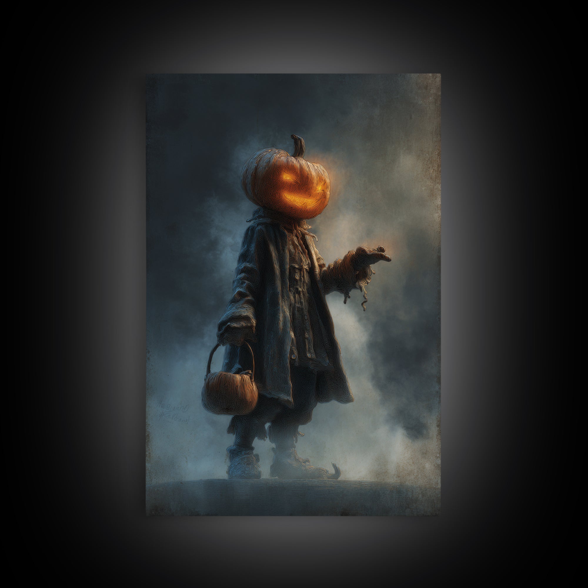 The Pumpkin-Headed Child, Expressionist Nightmare Art, Vertical Wall Art, Gothic Horror Wall Art, Canvas Print, Halloween Wall Art