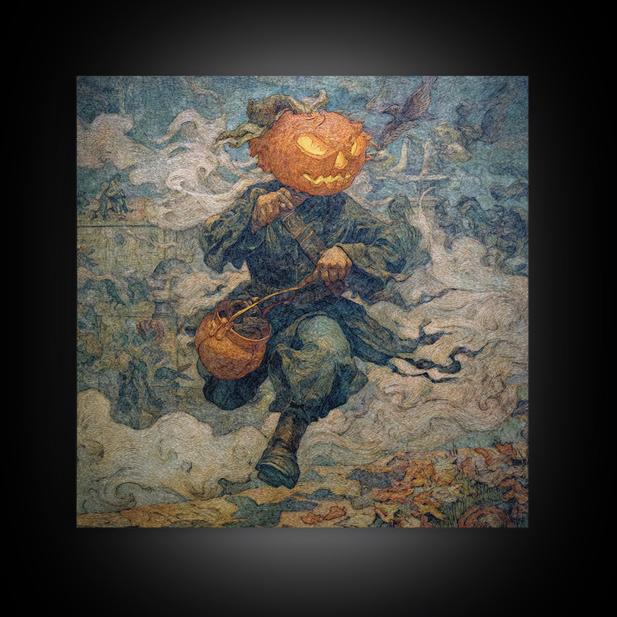 The Pumpkin-Headed Child, Grotesque Carnival Art, Square Wall Art, Macabre Wall Art, Canvas Print, Halloween Wall Art, Horror Wall Art