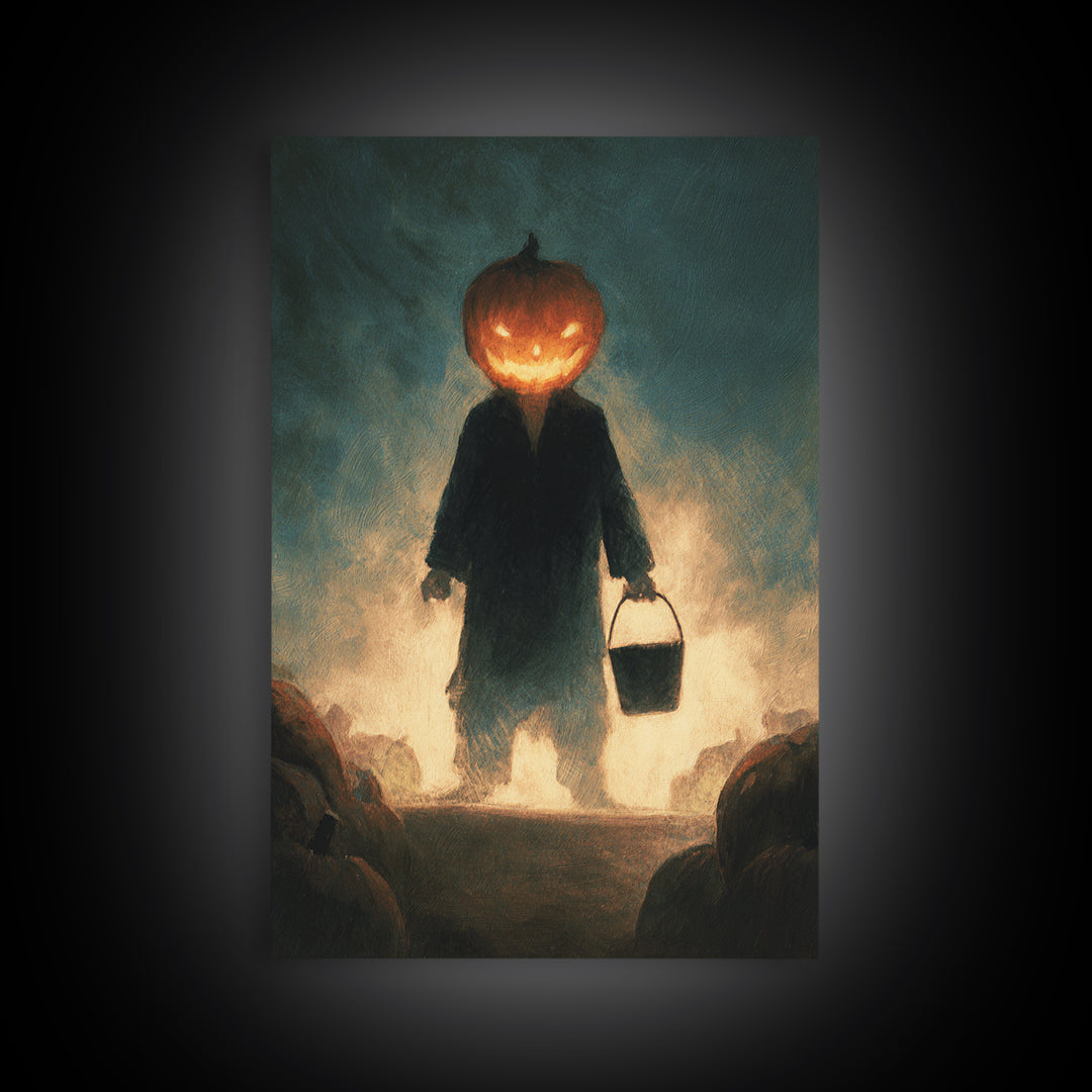 The Pumpkin-Headed Child, Expressionist Gothic Art, Vertical Wall Art, Dark Halloween Decor, Canvas Print, Halloween Wall Art