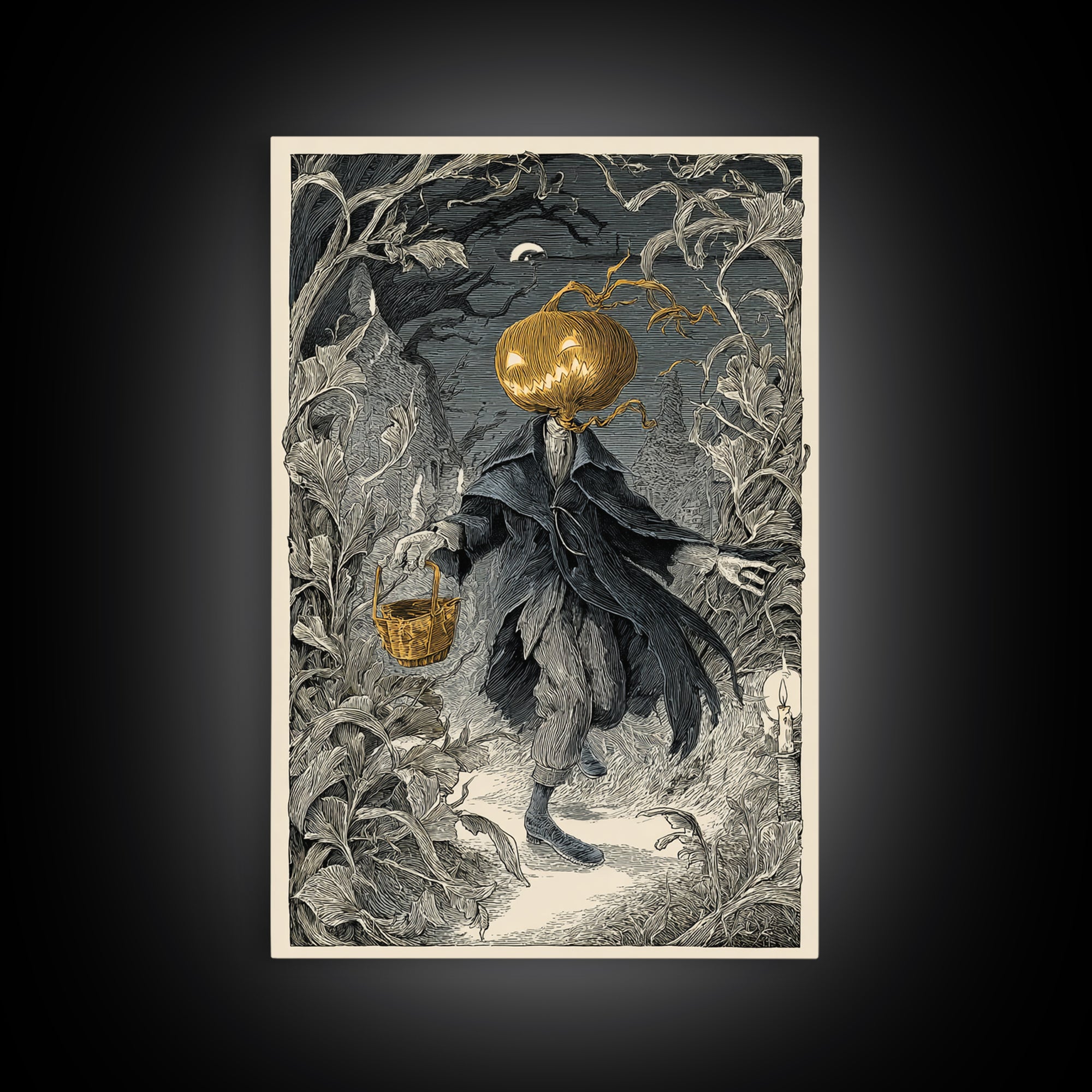 The Pumpkin-Headed Child, Victorian Macabre Art, Vertical Wall Art, Dark Fantasy Wall Art, Canvas Print, Halloween Wall Art