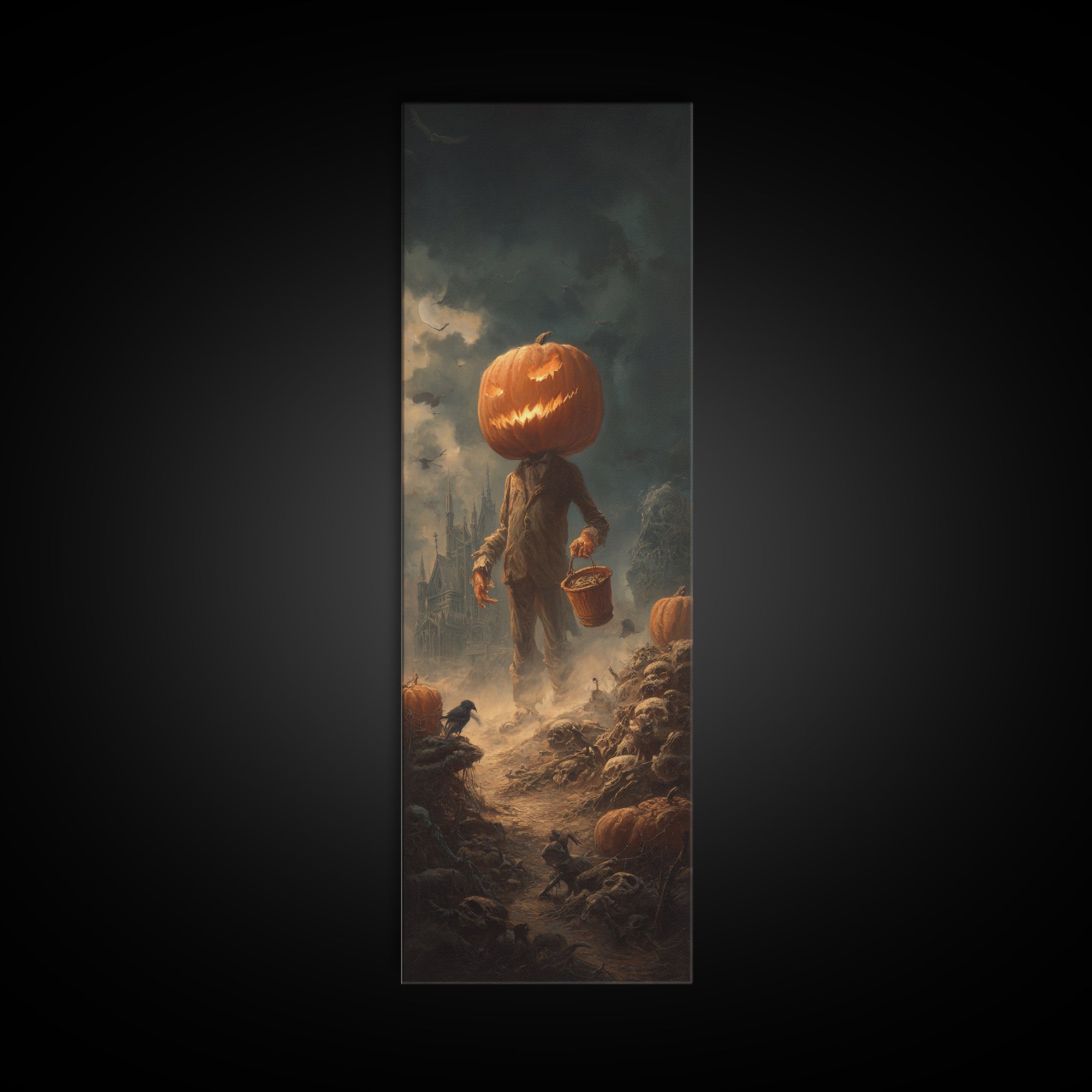 The Pumpkin-Headed Child, Surreal Apocalyptic Art, Tall Narrow Wall Art, Dark Fantasy Wall Art, Framed Canvas Print