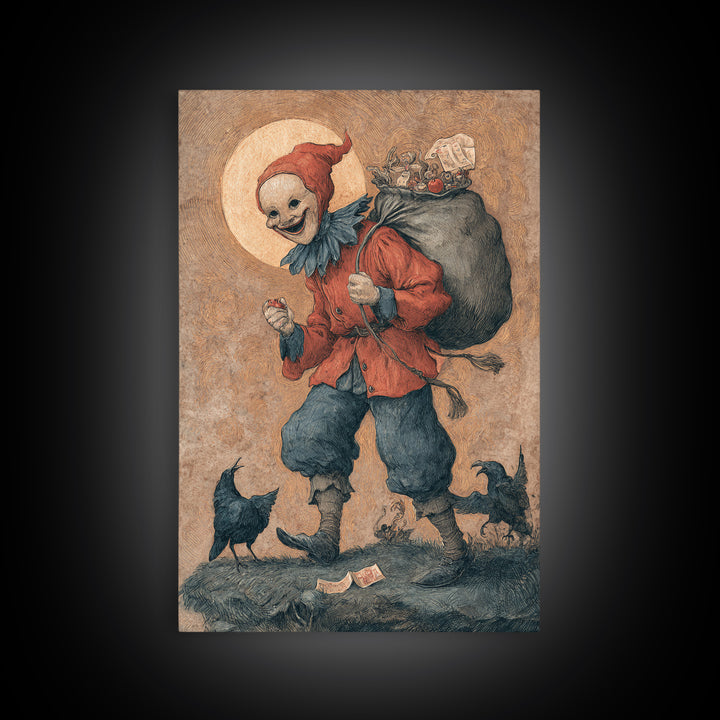 The Masked Candy Collector, Dark Renaissance Art, Vertical Wall Art, Gothic Horror Wall Art, Framed Canvas Print, Halloween Decor