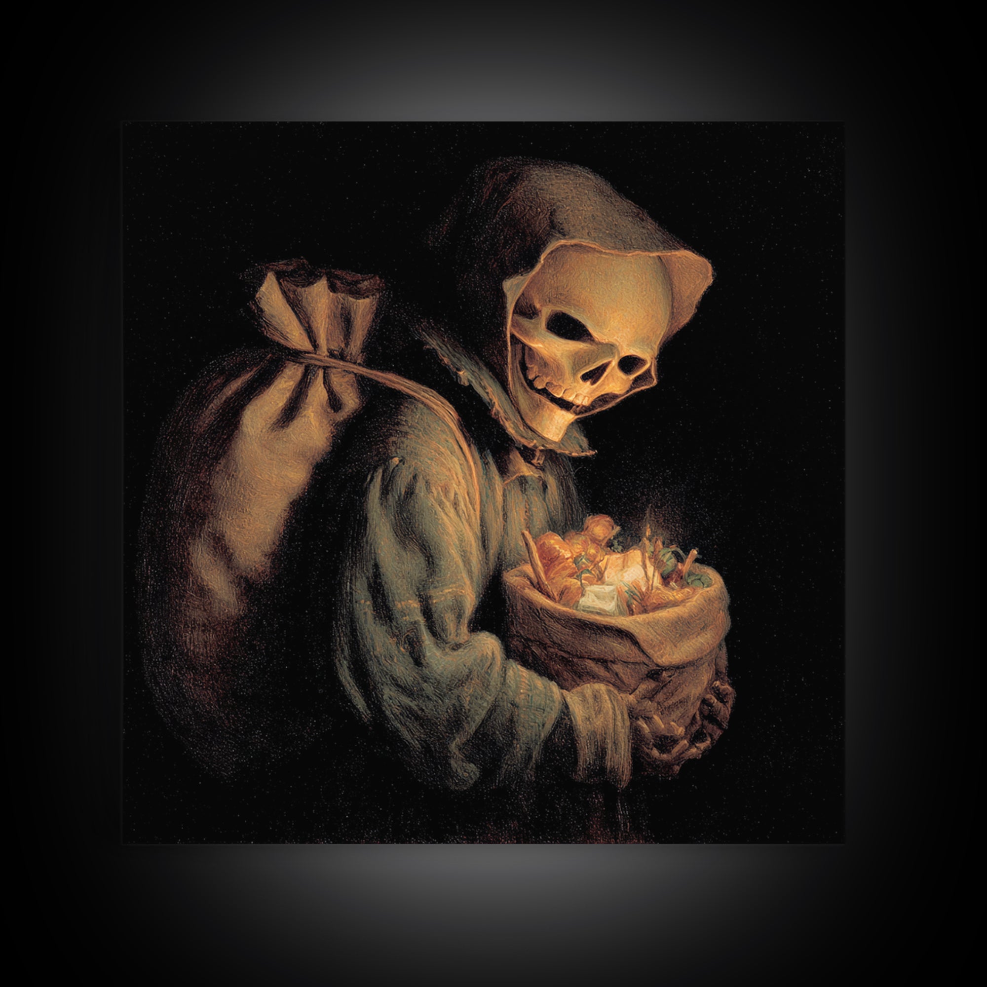 The Masked Candy Collector, Danse Macabre Art, Square Wall Art, Dark Halloween Decor, Canvas Print, Halloween Wall Art